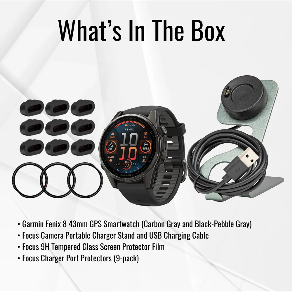 Garmin Fenix 8 43mm GPS Smartwatch (Carbon Gray DLC Titanium and Black-Pebble Gray) Bundle - Image 7