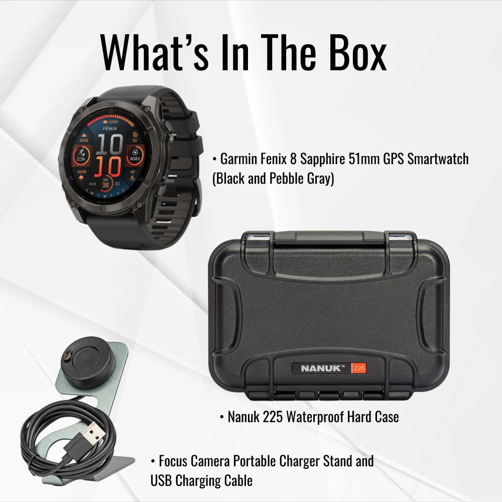 Garmin Fenix 8 Sapphire 51mm GPS Smartwatch with AMOLED Display (Black and Pebble Gray) Bundle - Image 7