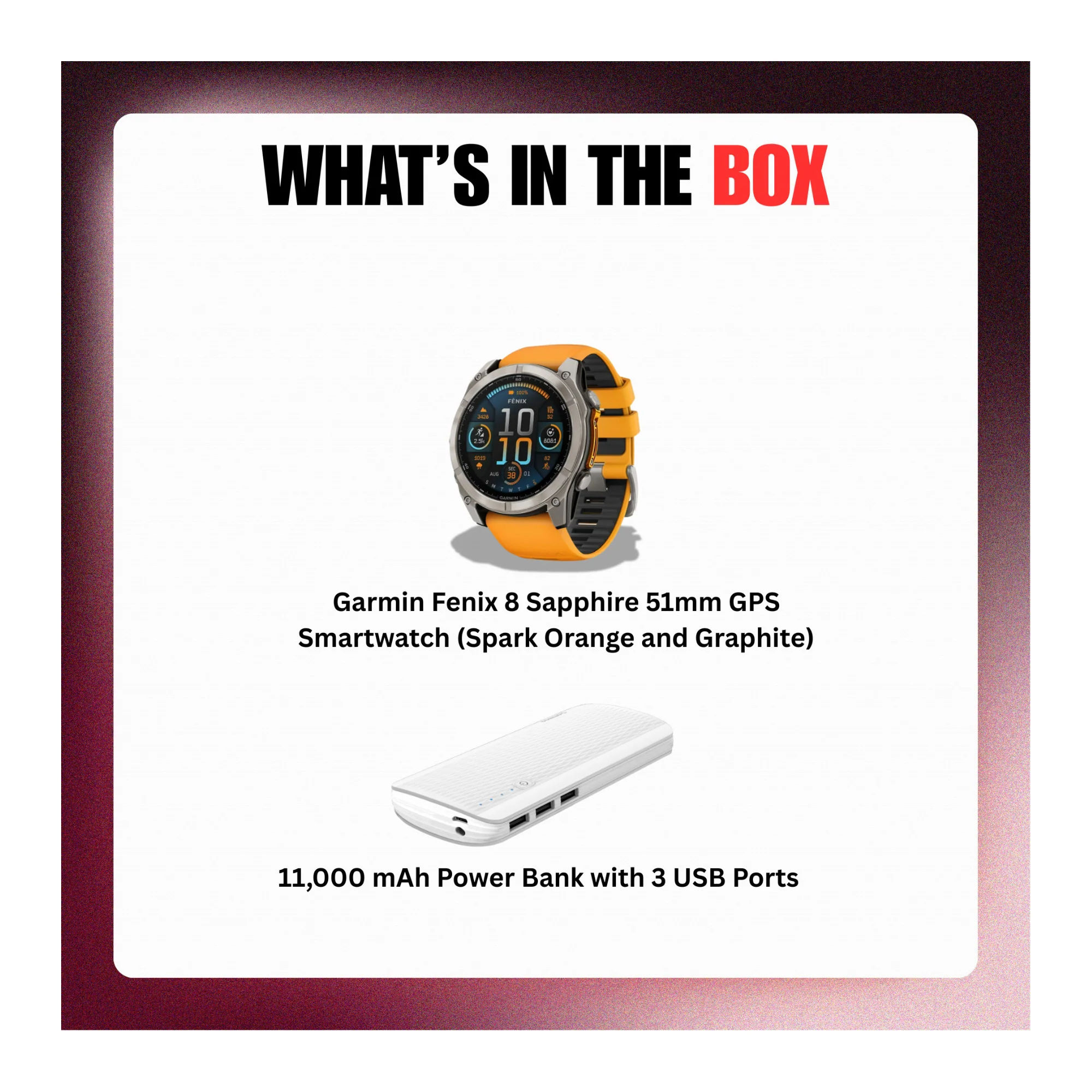 Garmin Fenix 8 AMOLED Sapphire 51mm Smartwatch (Spark Orange/Graphite) Bundle - Image 10