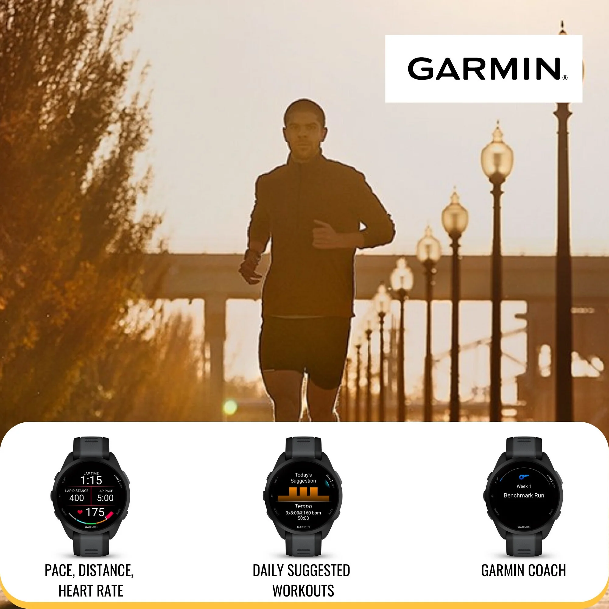 Garmin Forerunner 165 GPS Running Smartwatch (Black and Slate Gray) with Screen Protector Bundle - Image 4