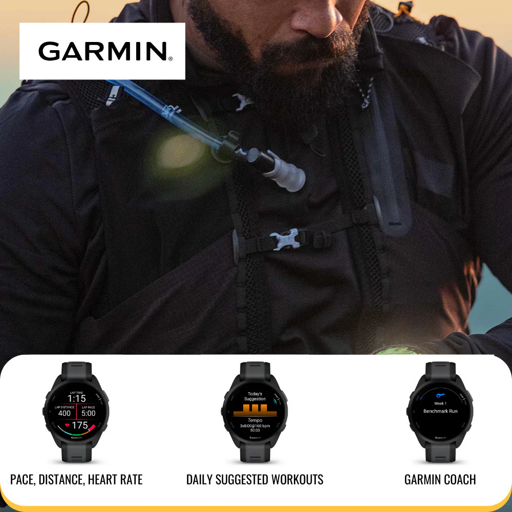 Garmin Forerunner 165 Music GPS Running Smartwatch (Black-Slate Gray) with Charger Stand Bundle - Image 4
