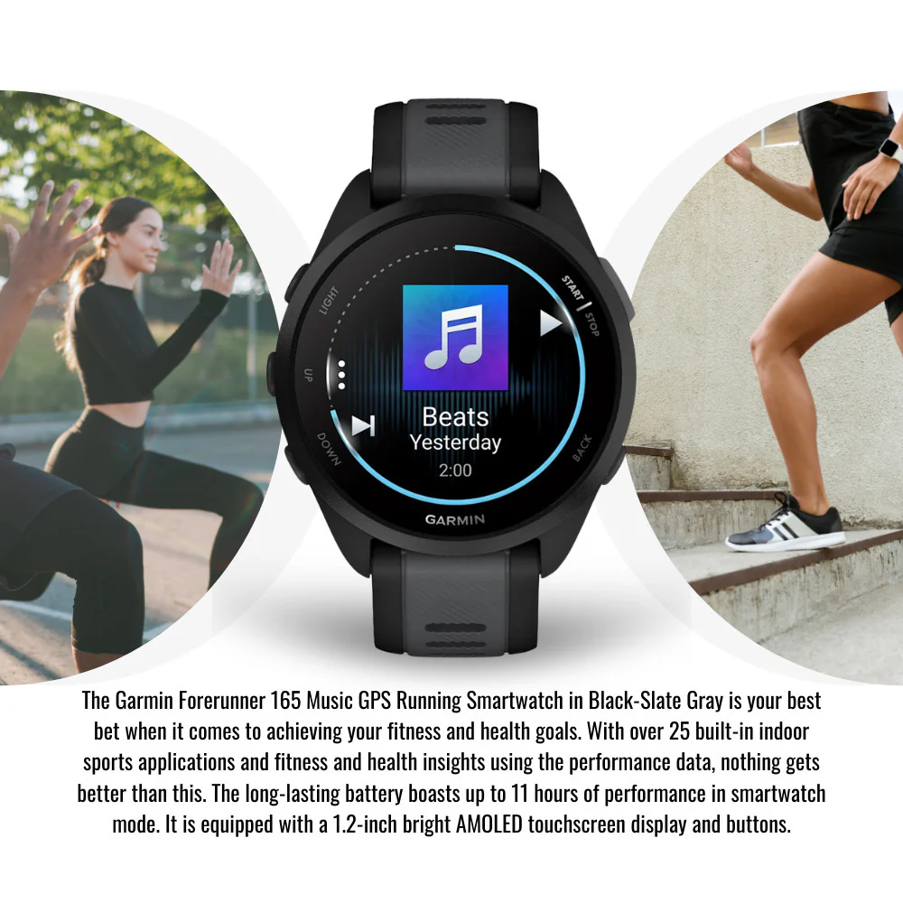 Garmin Forerunner 165 Music GPS Running Smartwatch (Black-Slate Gray) with Charger Stand Bundle - Image 5