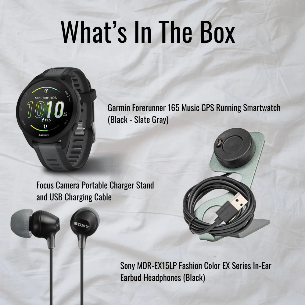 Garmin Forerunner 165 Music GPS Running Smartwatch (Black-Slate Gray) with Charger Stand Bundle - Image 7