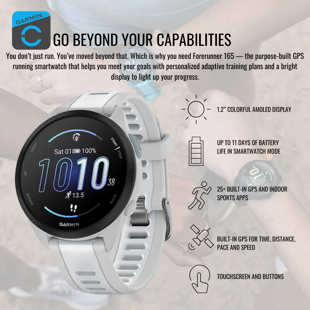 Garmin Forerunner 165 GPS Running Smartwatch (Mist Gray-Whitestone) with Charger Stand Bundle - Image 3