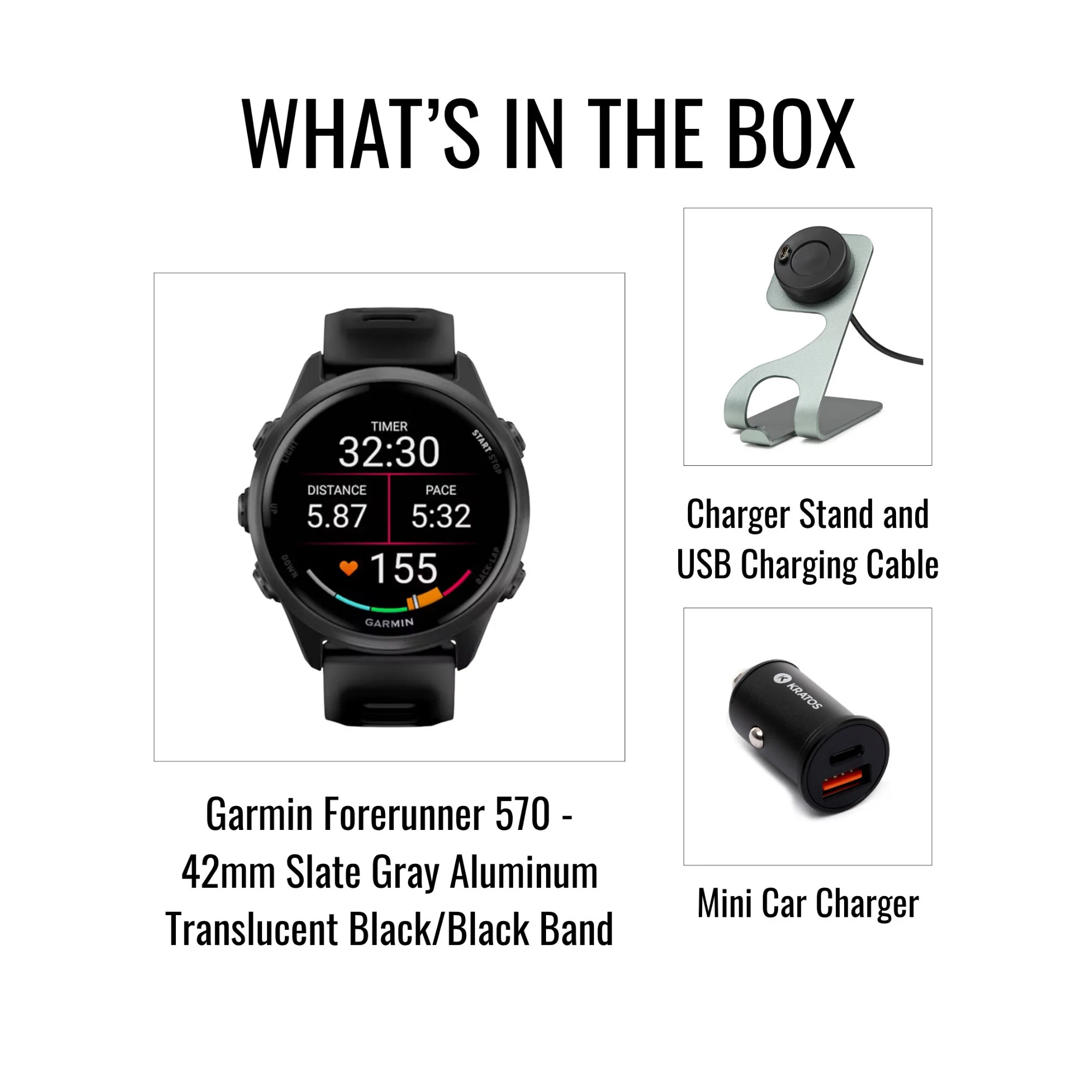 Garmin Forerunner 570 42mm GPS Running Smartwatch (Slate Gray/Black Band) Bundle - Image 6
