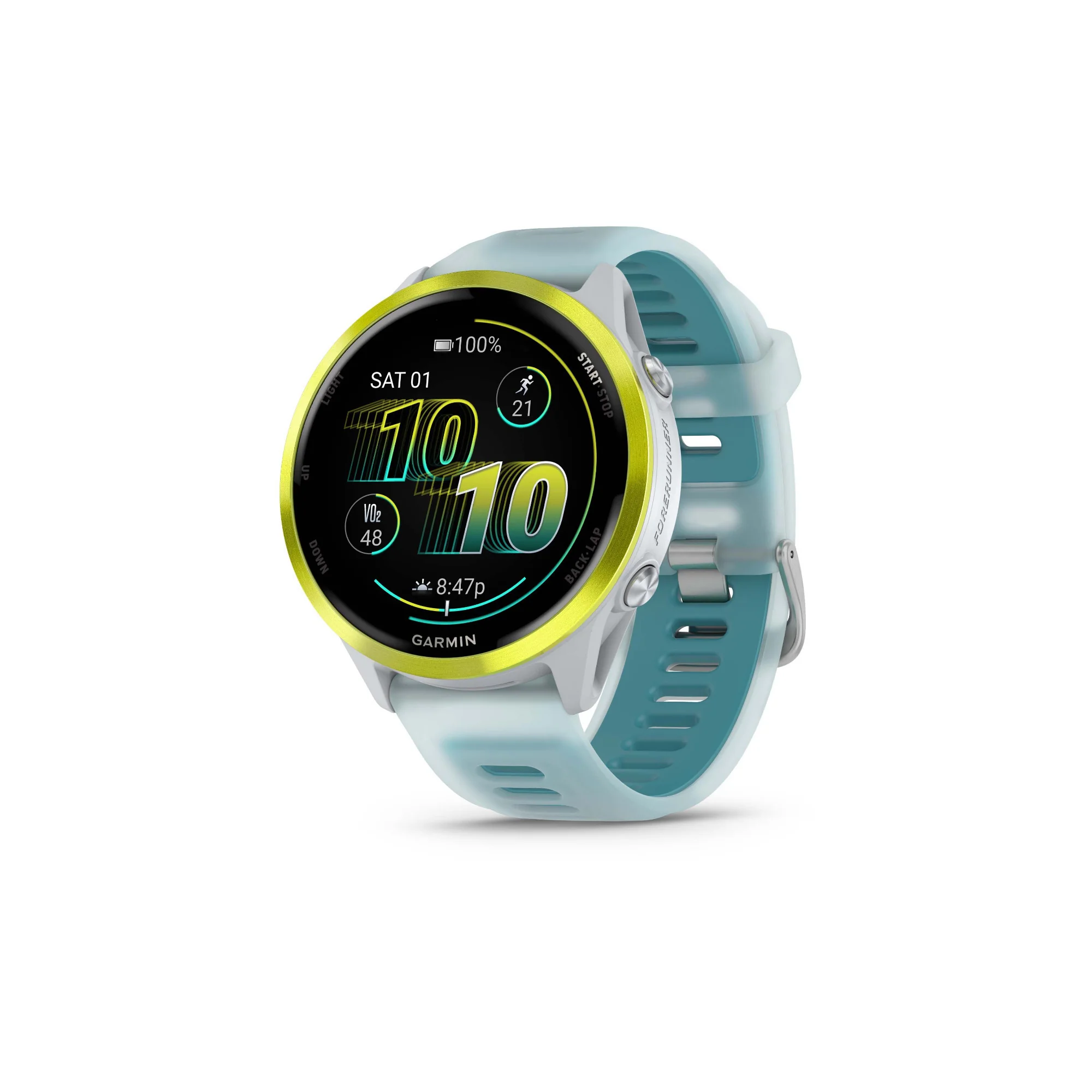 Garmin Forerunner 570 47mm (Yellow/Turquoise) GPS Smartwatch with Earbuds Bundle - Image 2