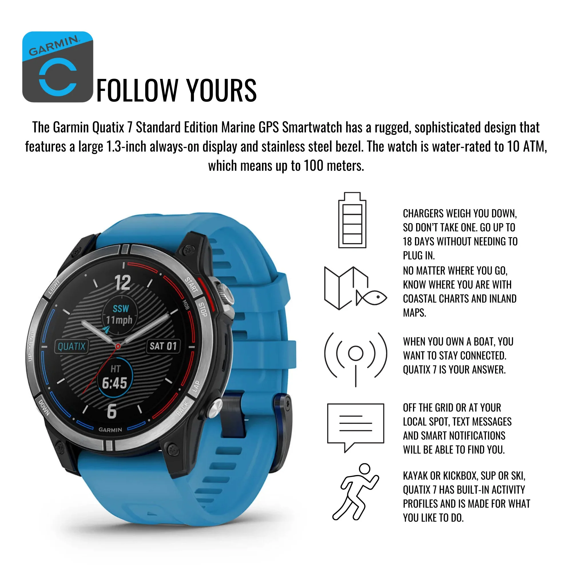 Garmin quatix 7 Standard Edition Marine GPS Smartwatch and Focus Camera Charger Stand Bundle - Image 3
