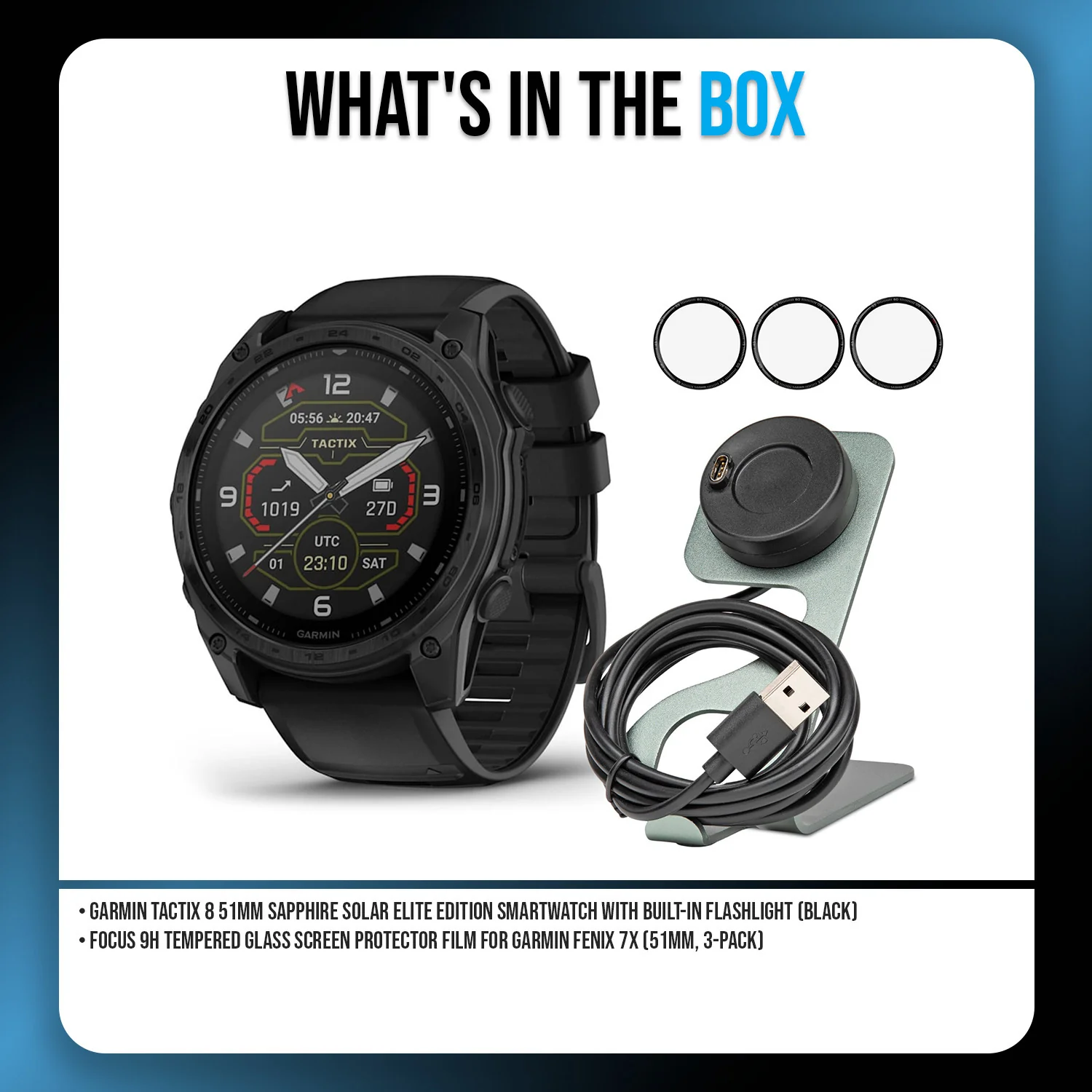 Garmin Tactix 8 51mm Sapphire Solar Elite Edition Smartwatch (Black) Bundle - Image 7