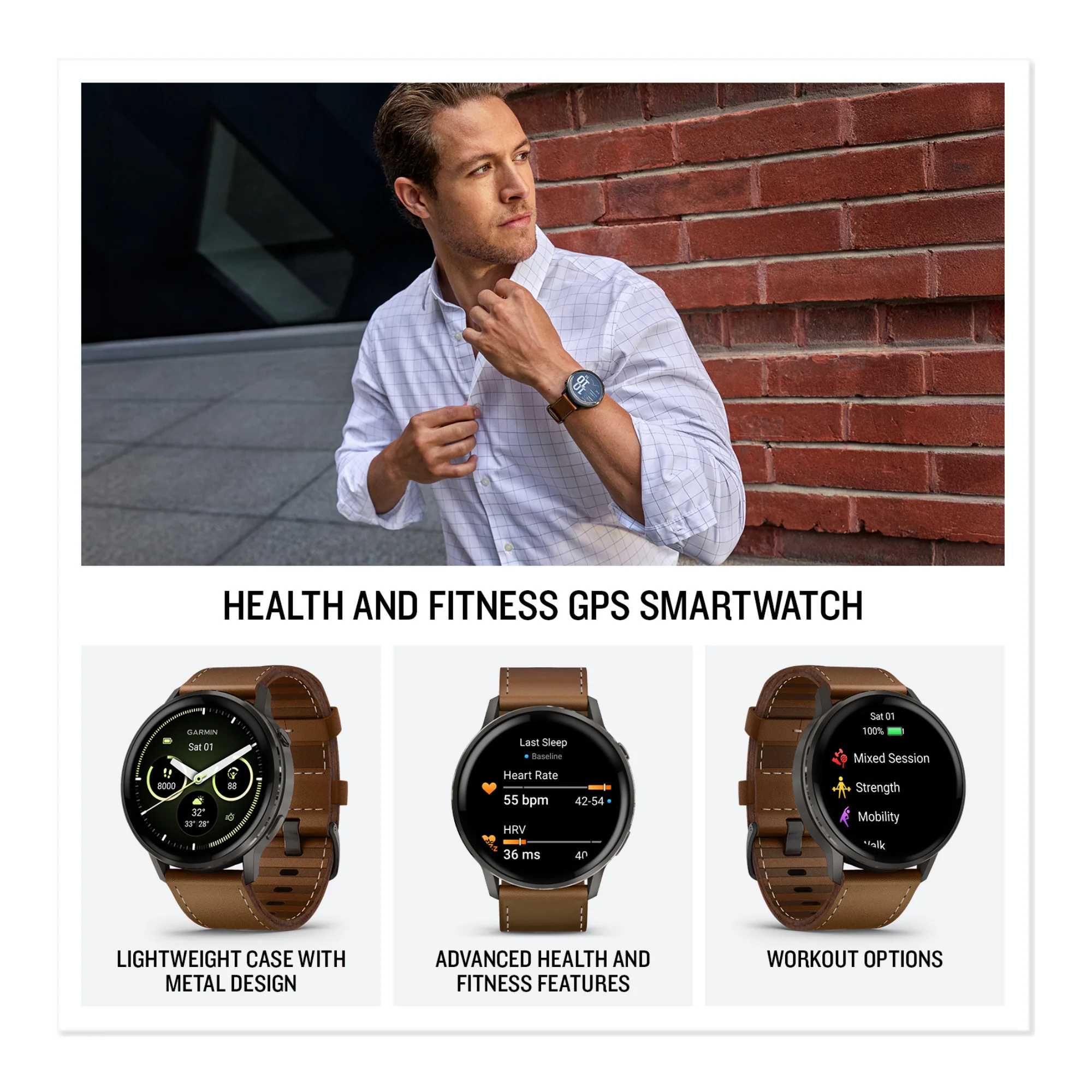 Garmin Venu 4 45mm GPS Smartwatch (Slate with Brown Silicone Band) Bundle - Image 7