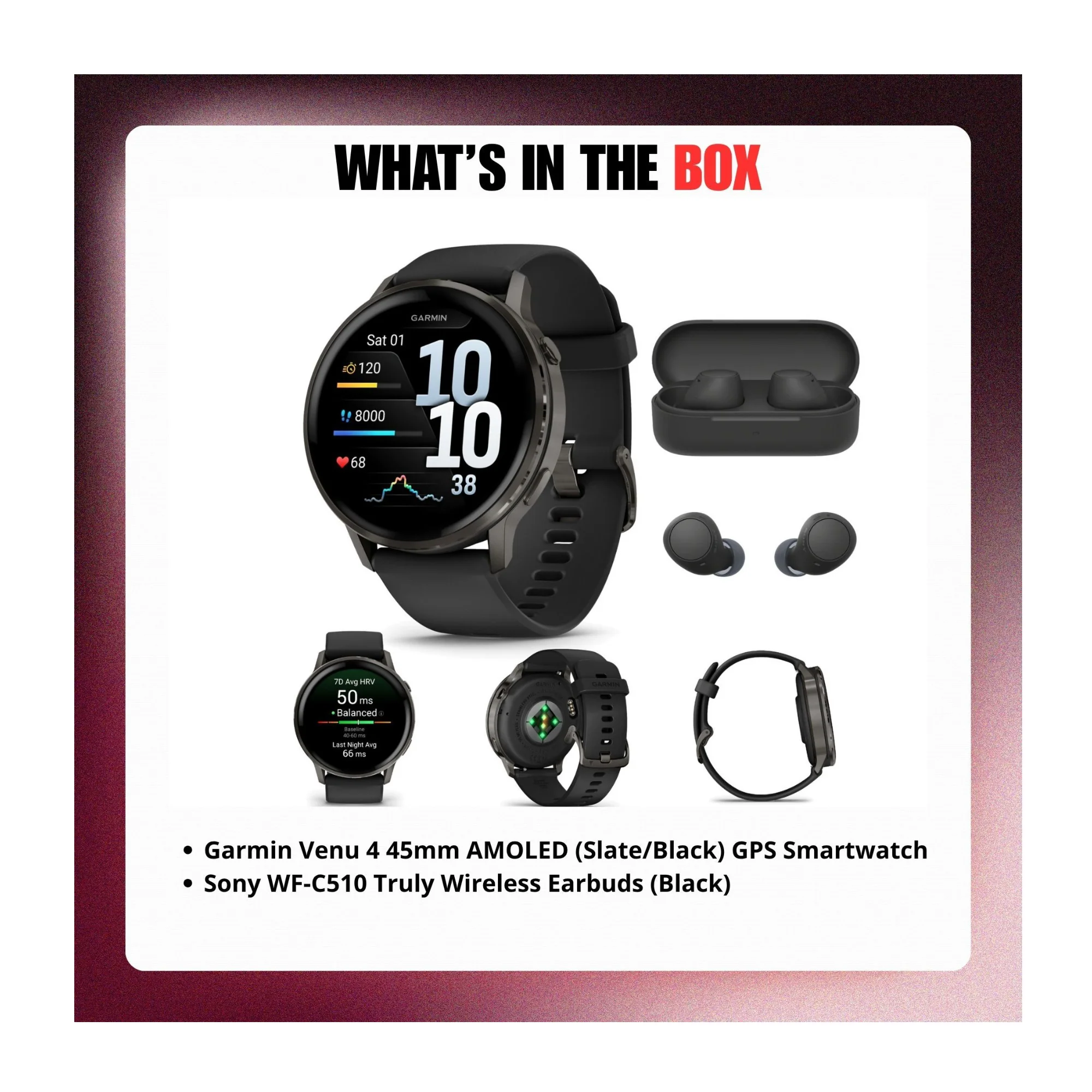 Garmin Venu 4 45mm AMOLED (Slate/Black) GPS Smartwatch with Earbuds Bundle - Image 9