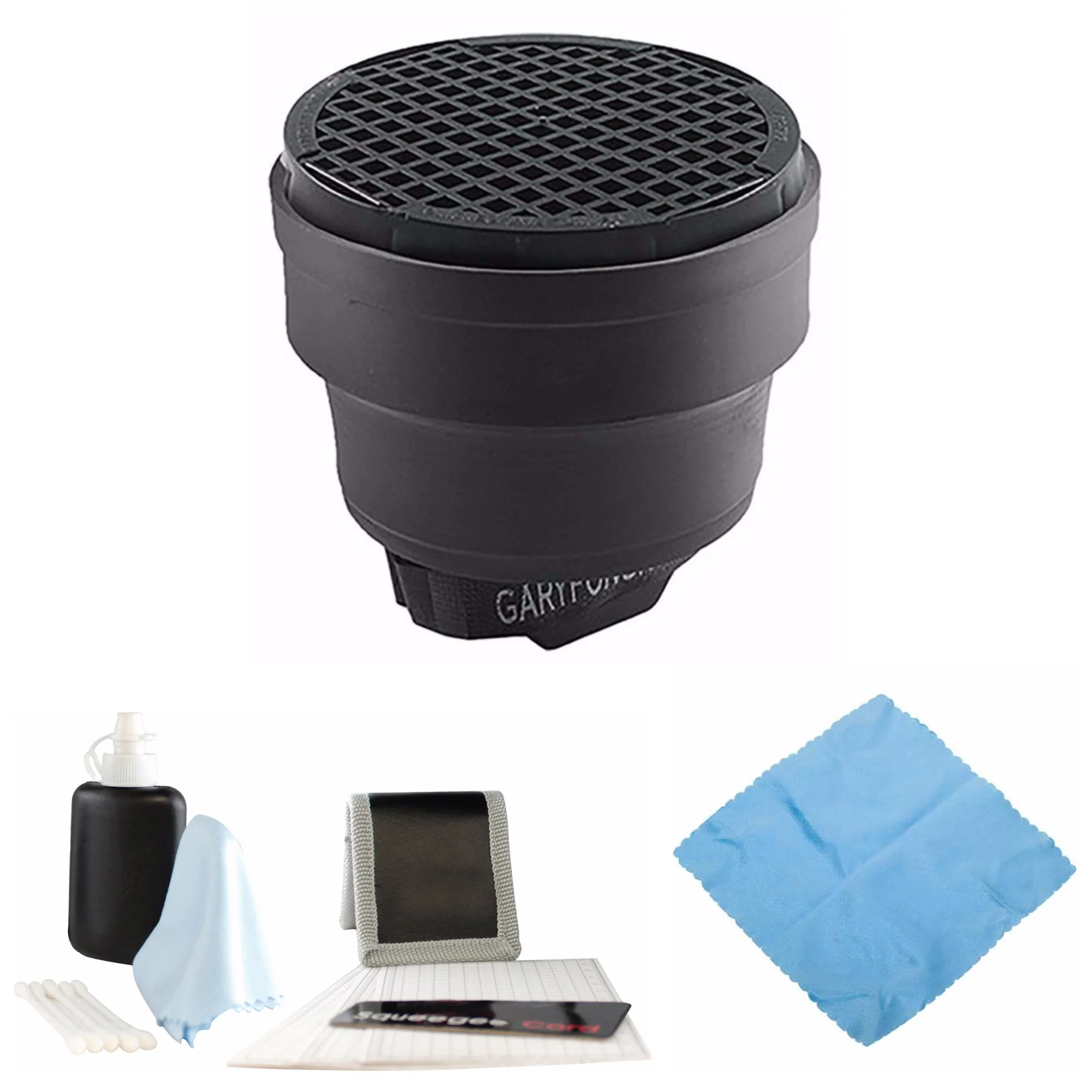 Gary Fong Collapsible Speed Snoot with Power Grid (Black) and Cleaning Bundle