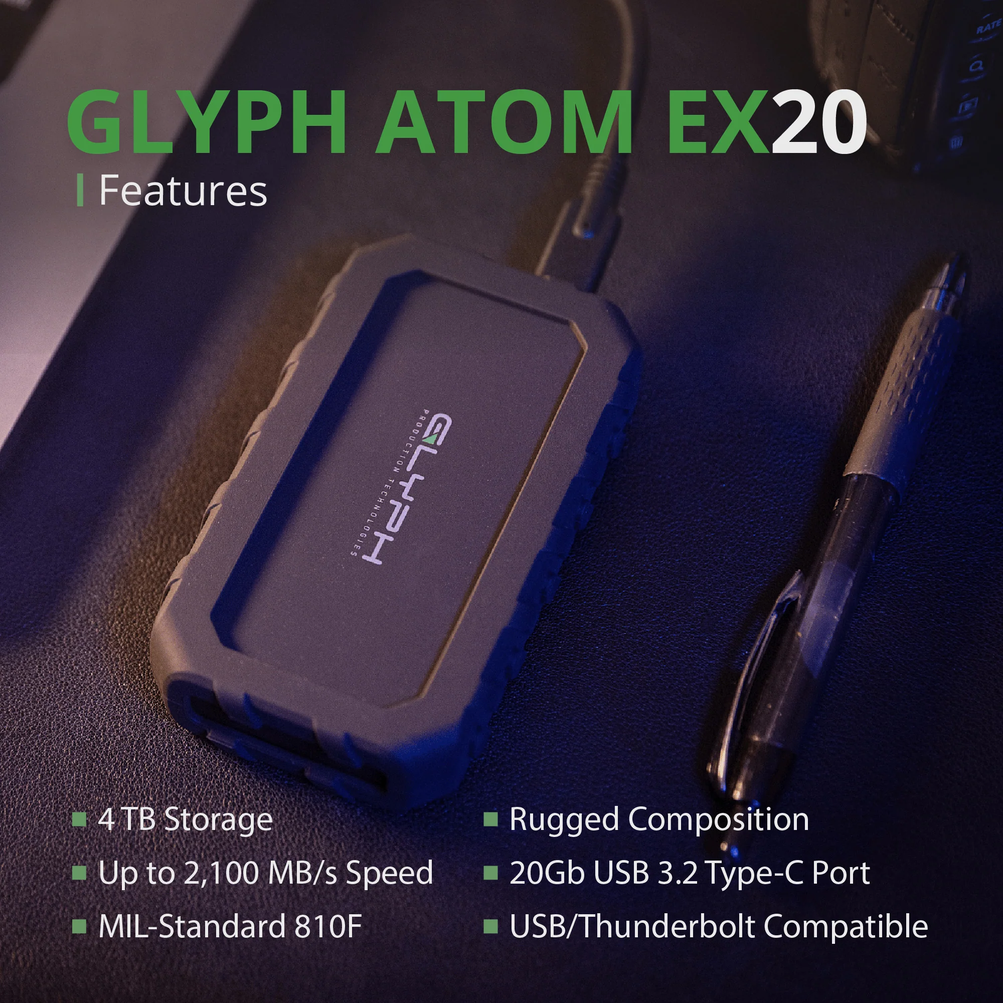 Glyph Atom EX20 High-Intensity 4TB Portable NVMe SSD with USB-C 3.2 Port (Black) - Image 8