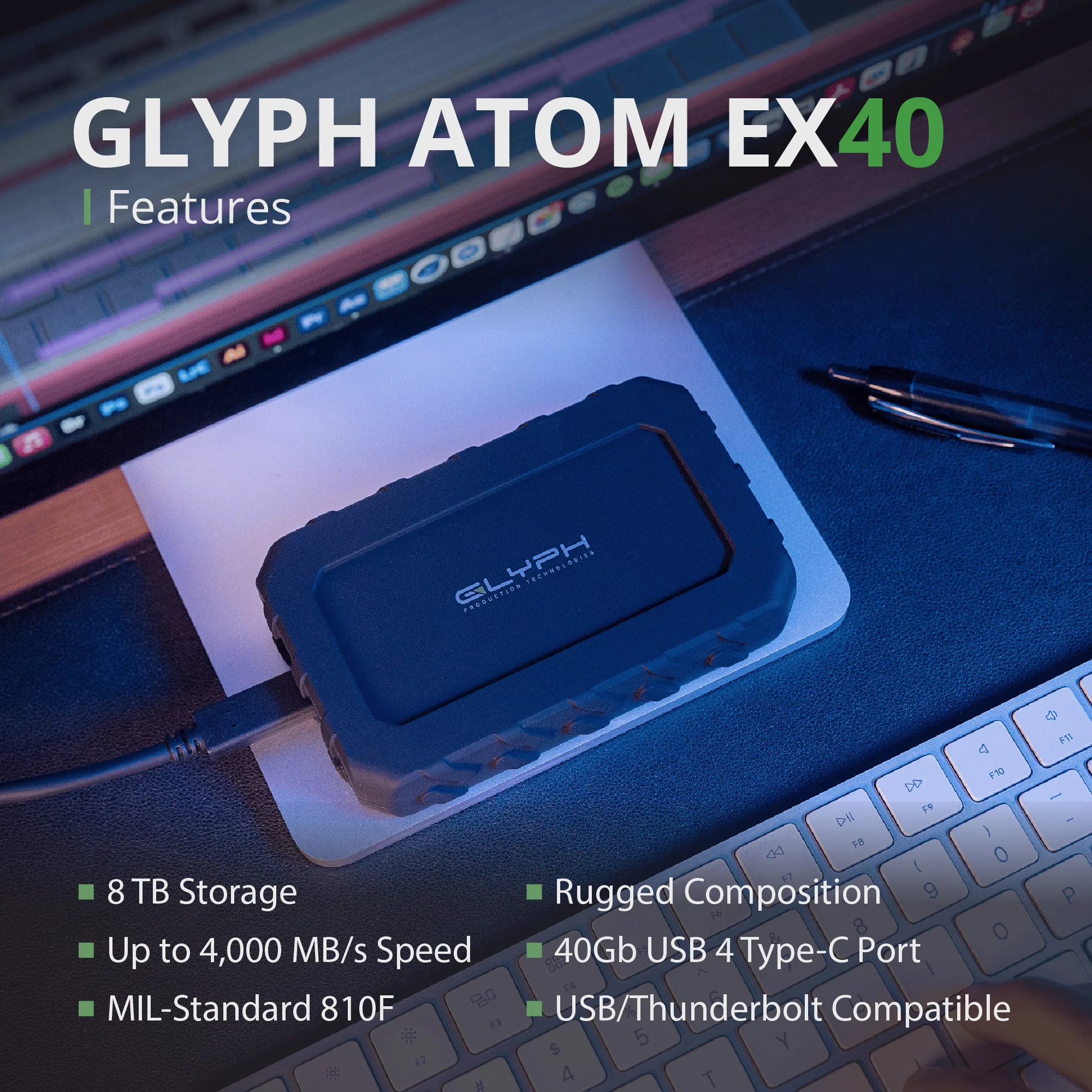 Glyph Atom EX40 High-Intensity 8TB Portable NVMe SSD with USB-C 4 Port (Black) - Image 8
