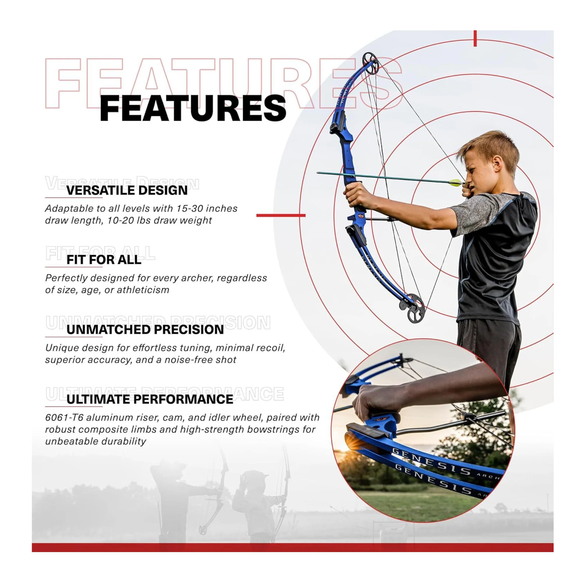 Genesis Bows Original Gen Bow Kit - Left-Hand, Zero Let-Off Design (Red) - Image 3