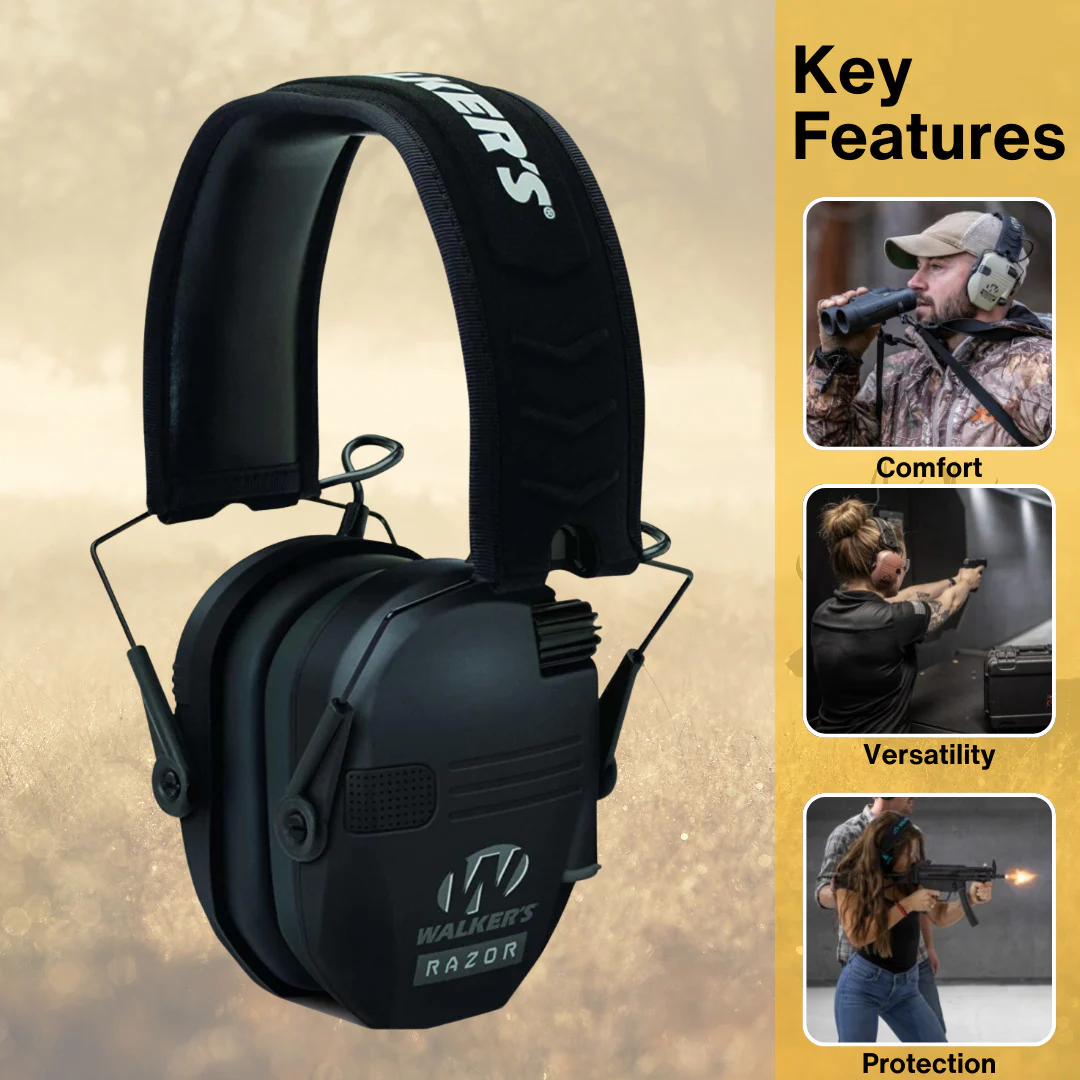 Walkers Razor Slim Electronic Muffs (Black) with Walkie Talkie Attachment Bundle - Image 2