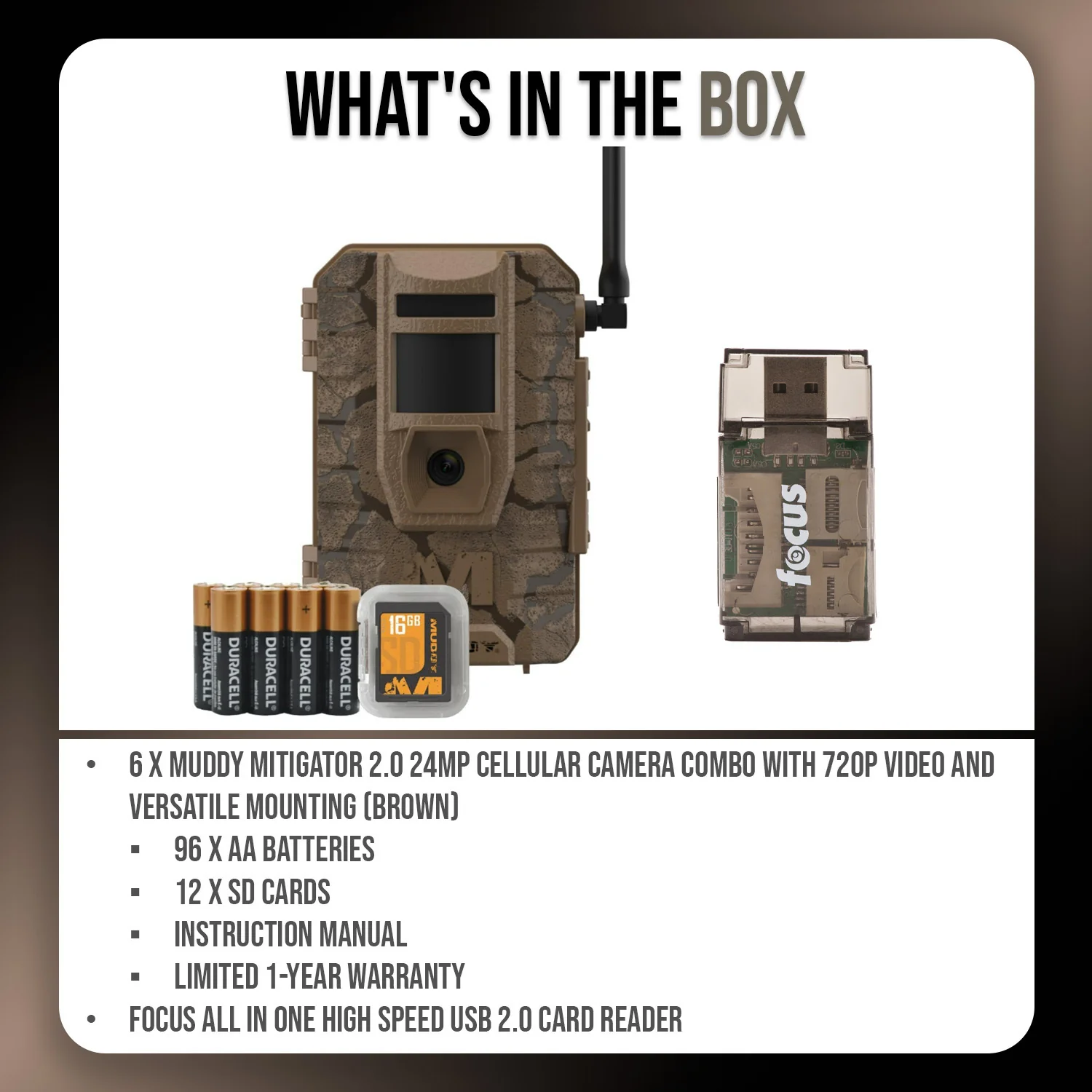 Muddy Mitigator 2.0 24MP Cellular Camera Combo (Brown, 6-Pack) and High Speed Card Reader Bundle - Image 8