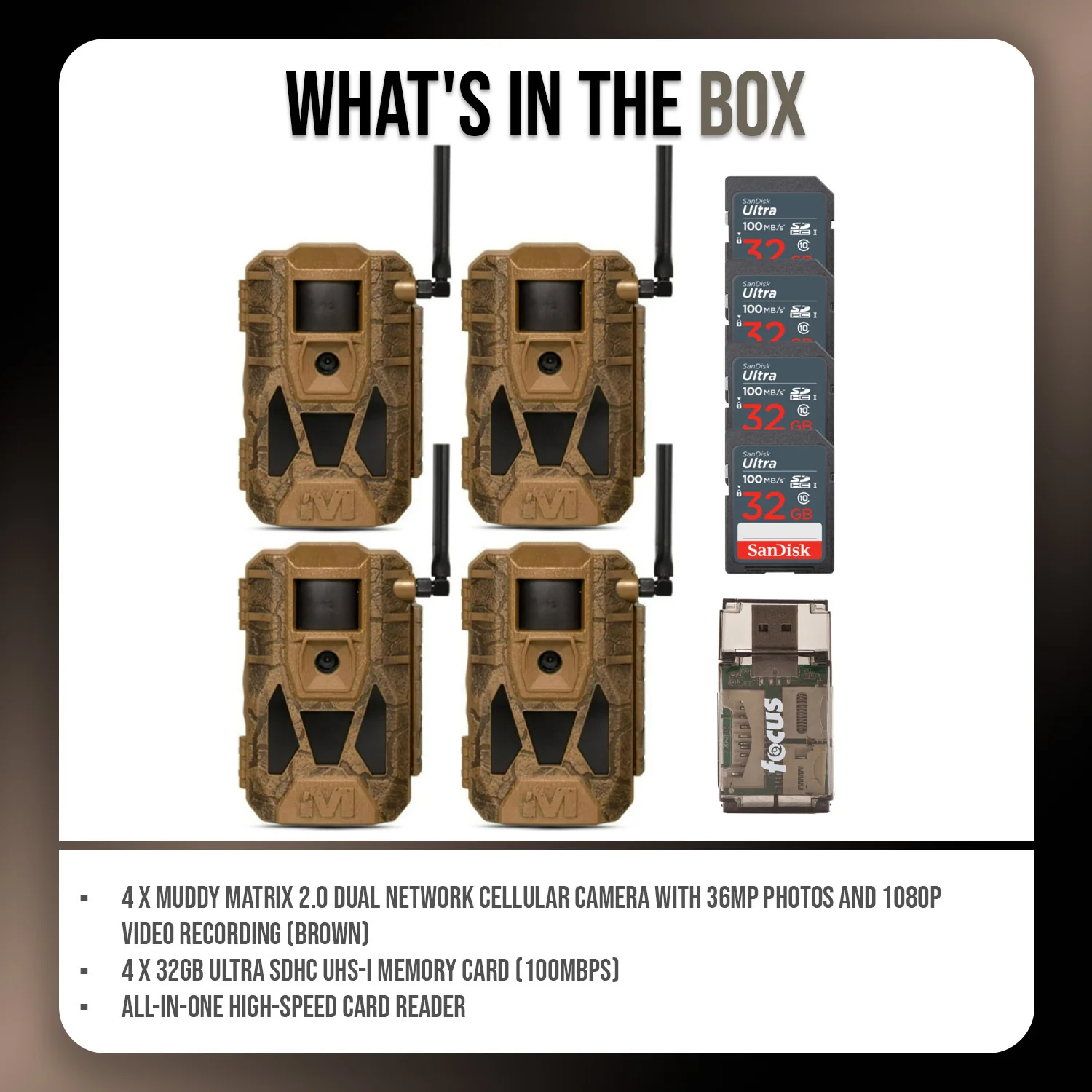 Muddy Matrix 2.0 Dual Network Cellular Camera (Brown, 4-Pack) with 4 x 32GB Memory Card Bundle - Image 7