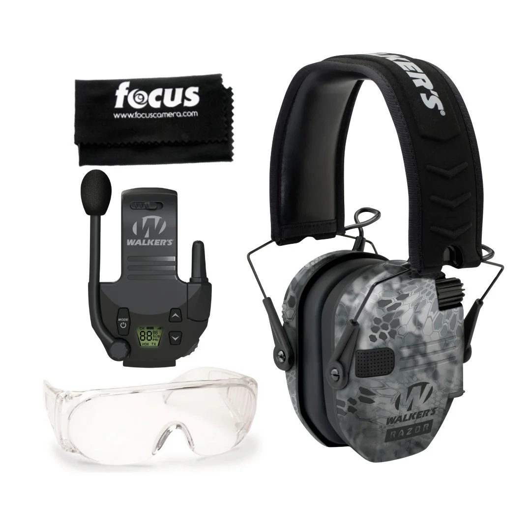 Walkers Razor Digital Ear Muffs (Raid Kryptek) Bundle with Accessories