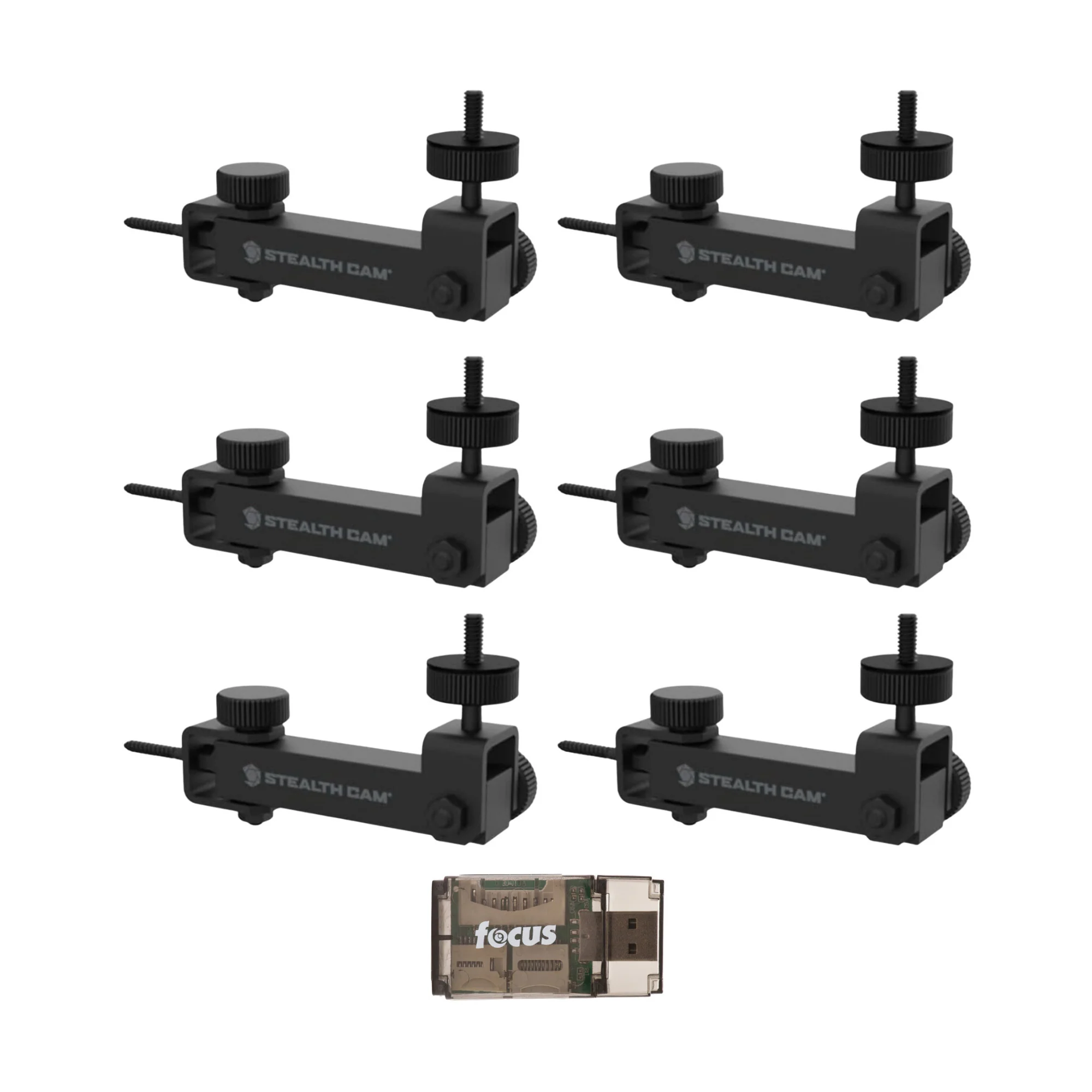 Stealth Cam Eco Mount Rugged Steel Tube (Black, 6-Pack) and Card Reader Bundle