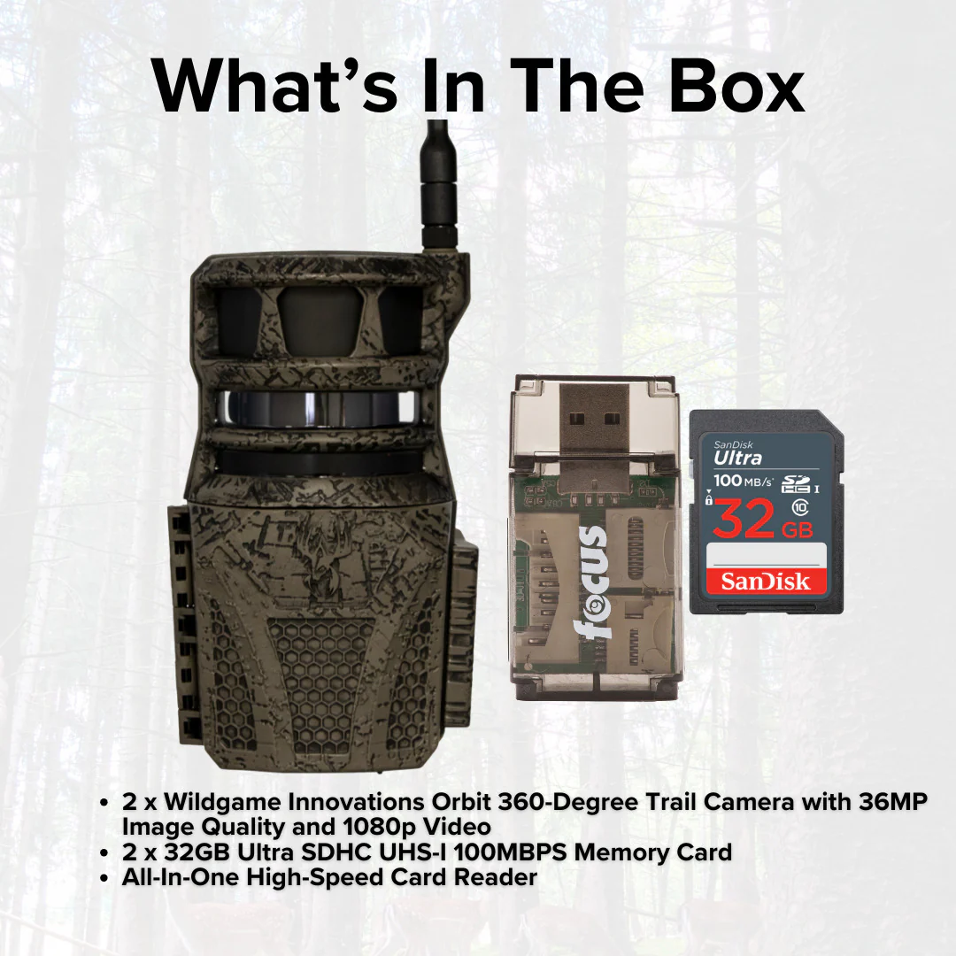 Wildgame Innovations Orbit 360-Degree 36MP Trail Camera (2-Pack) with Memory Card (2-Pack) Bundle - Image 7