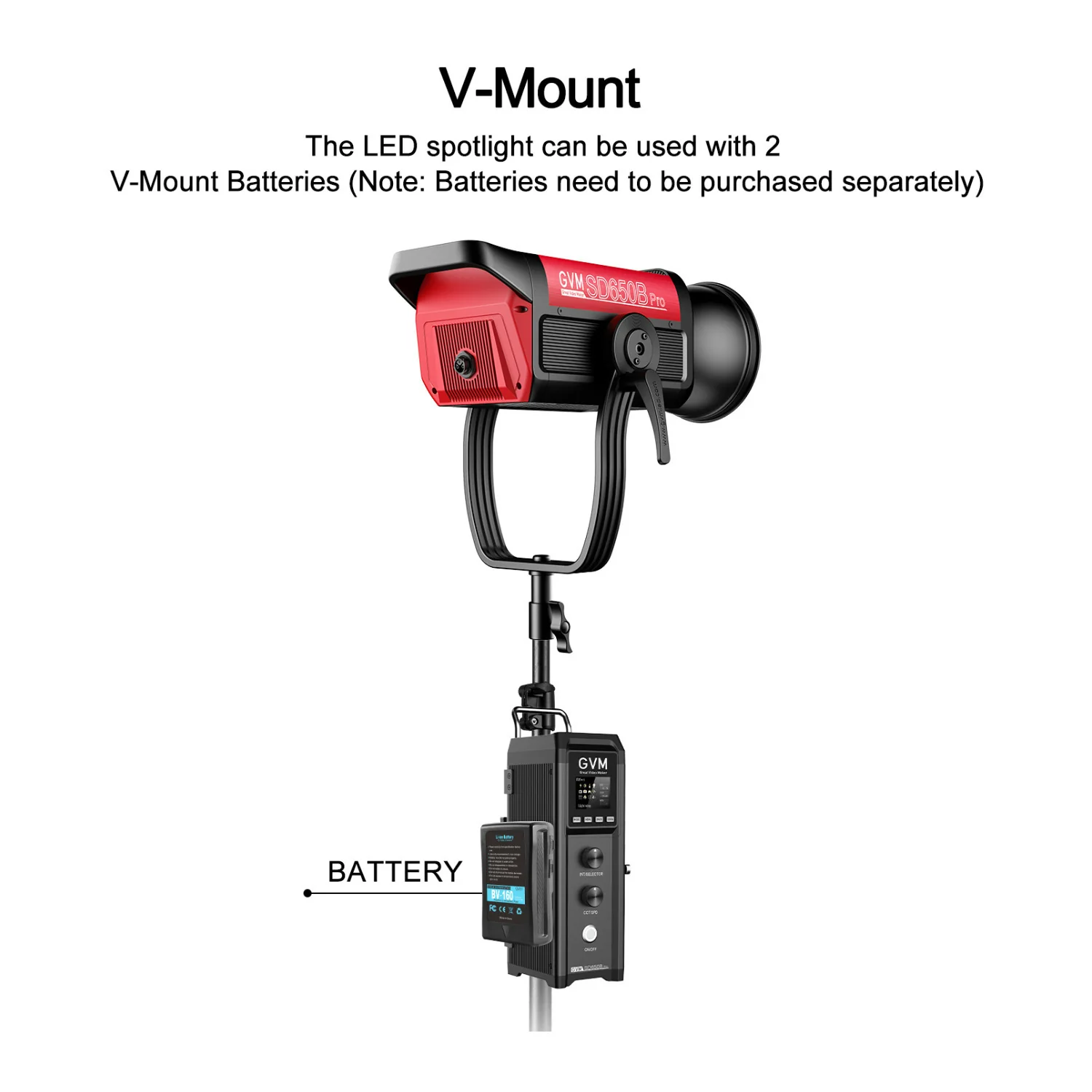GVM PRO-SD650B 650W Bi-Color Monolight with 12 Light Effect Modes, V-Mount and Mesh Bluetooth - Image 6