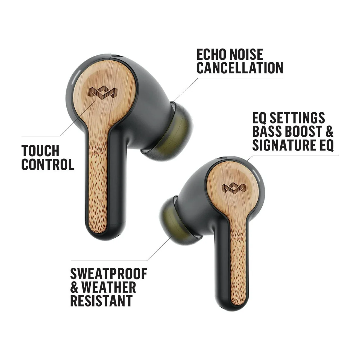 House of Marley Rebel True Wireless Earbuds with Call Noise Cancellation (Signature Black) - Image 3
