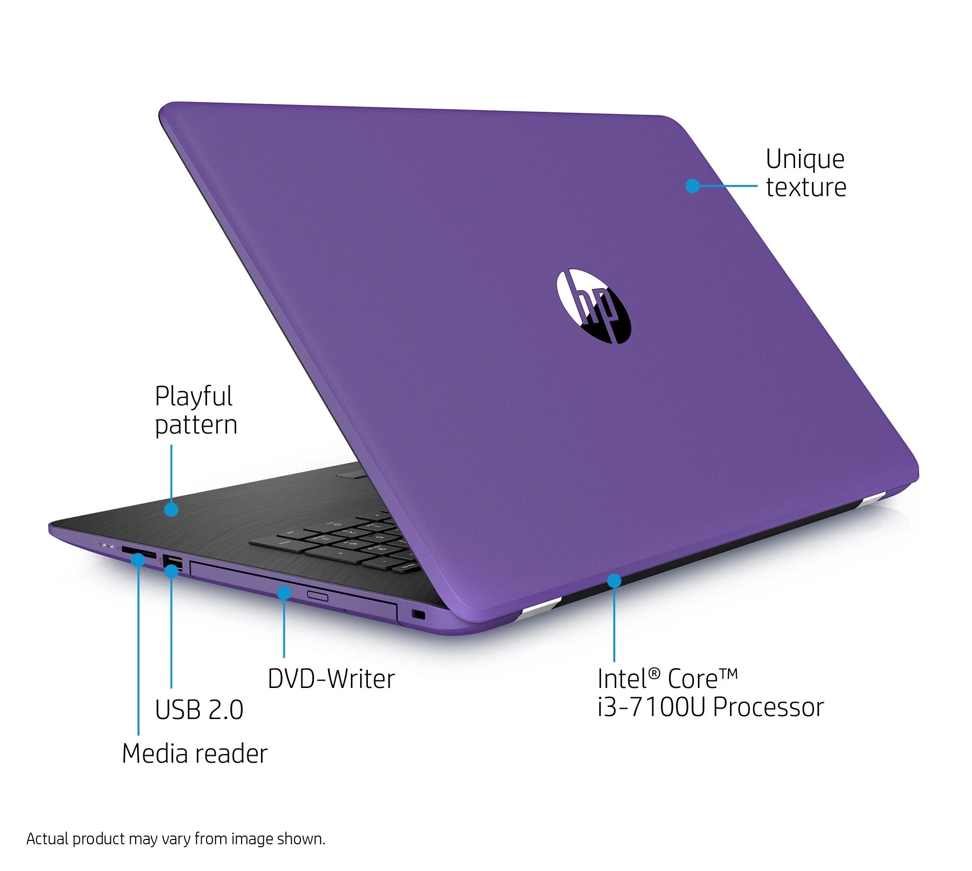 HP 15-bs008cy 15.6" HD Touch Laptop, Intel Core i3-7100U, 2TB HDD, Amethyst Purple (Refurbished) - Image 4
