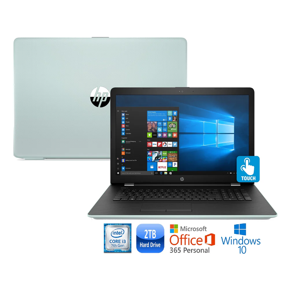 HP 15-bs012cy 15.6" HD Laptop, Intel Core i3-7100U, 2TB HDD, Pale Mint (Refurbished)