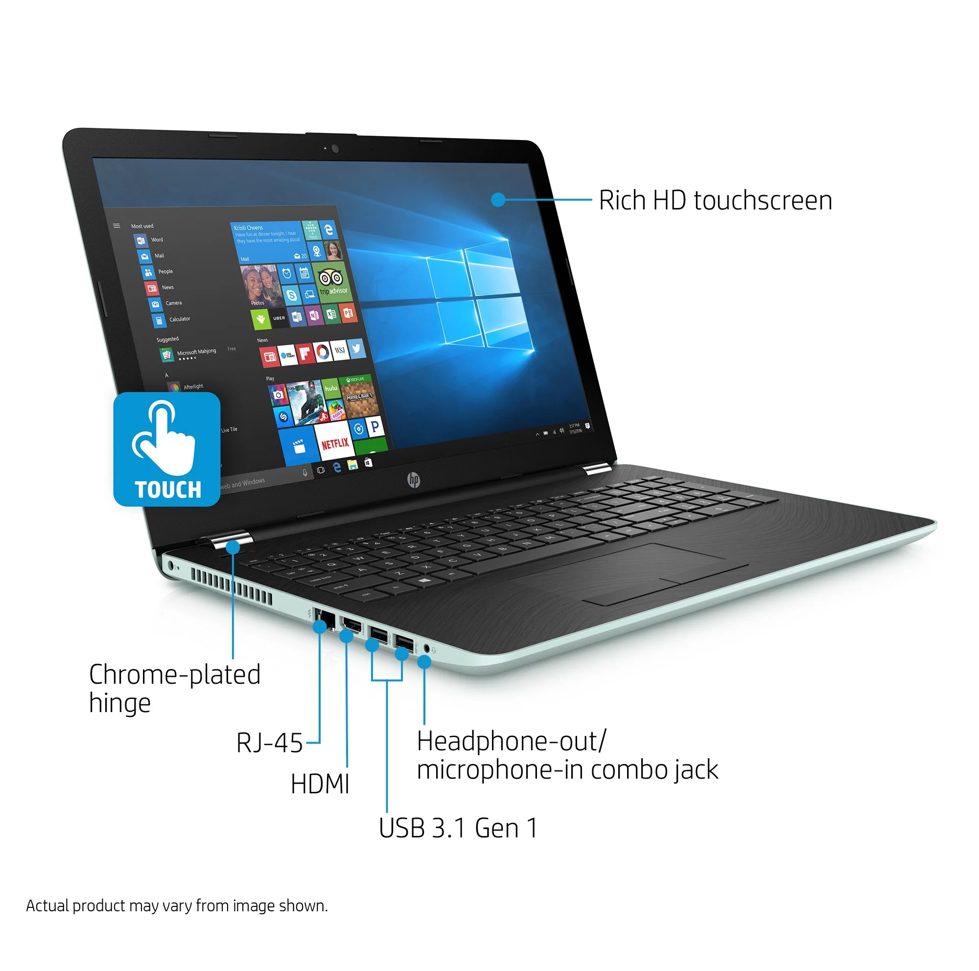 HP 15-bs012cy 15.6" HD Laptop, Intel Core i3-7100U, 2TB HDD, Pale Mint (Refurbished) - Image 3