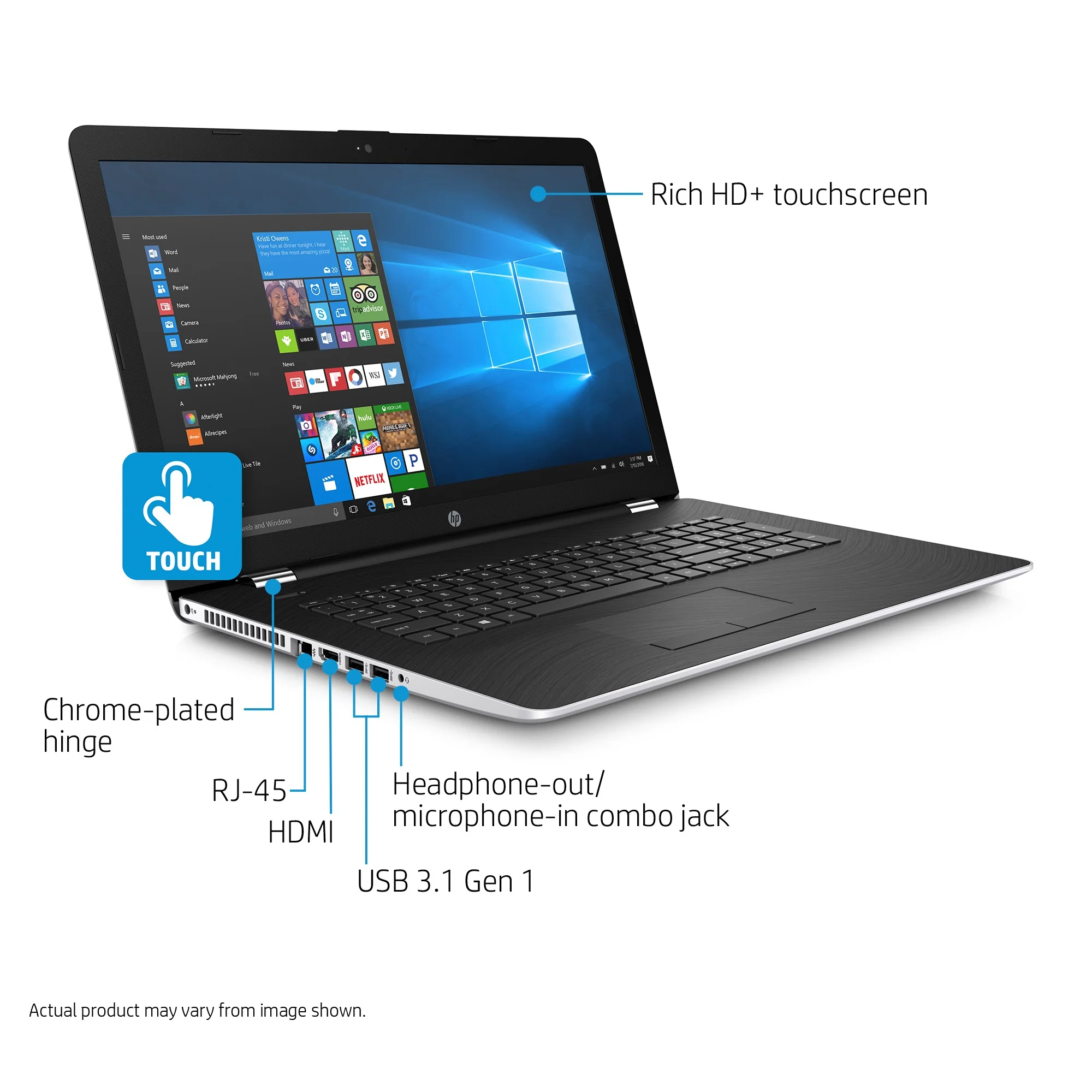 HP 17-bs011cy 17.3" HD+ Laptop, Intel Core i3-7100U, 2TB HDD, Natural Silver (Refurbished) - Image 3