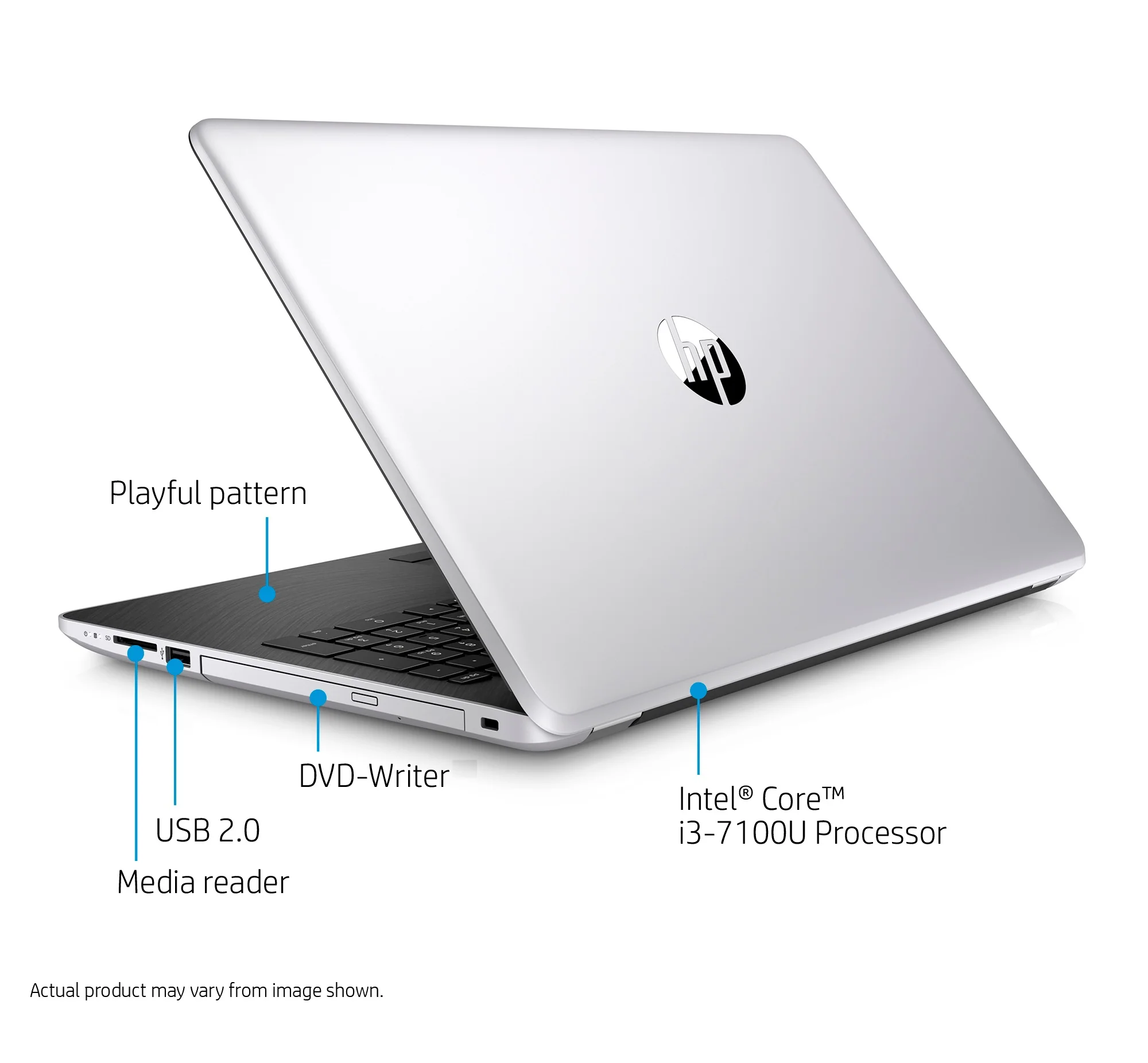 HP 17-bs011cy 17.3" HD+ Laptop, Intel Core i3-7100U, 2TB HDD, Natural Silver (Refurbished) - Image 4