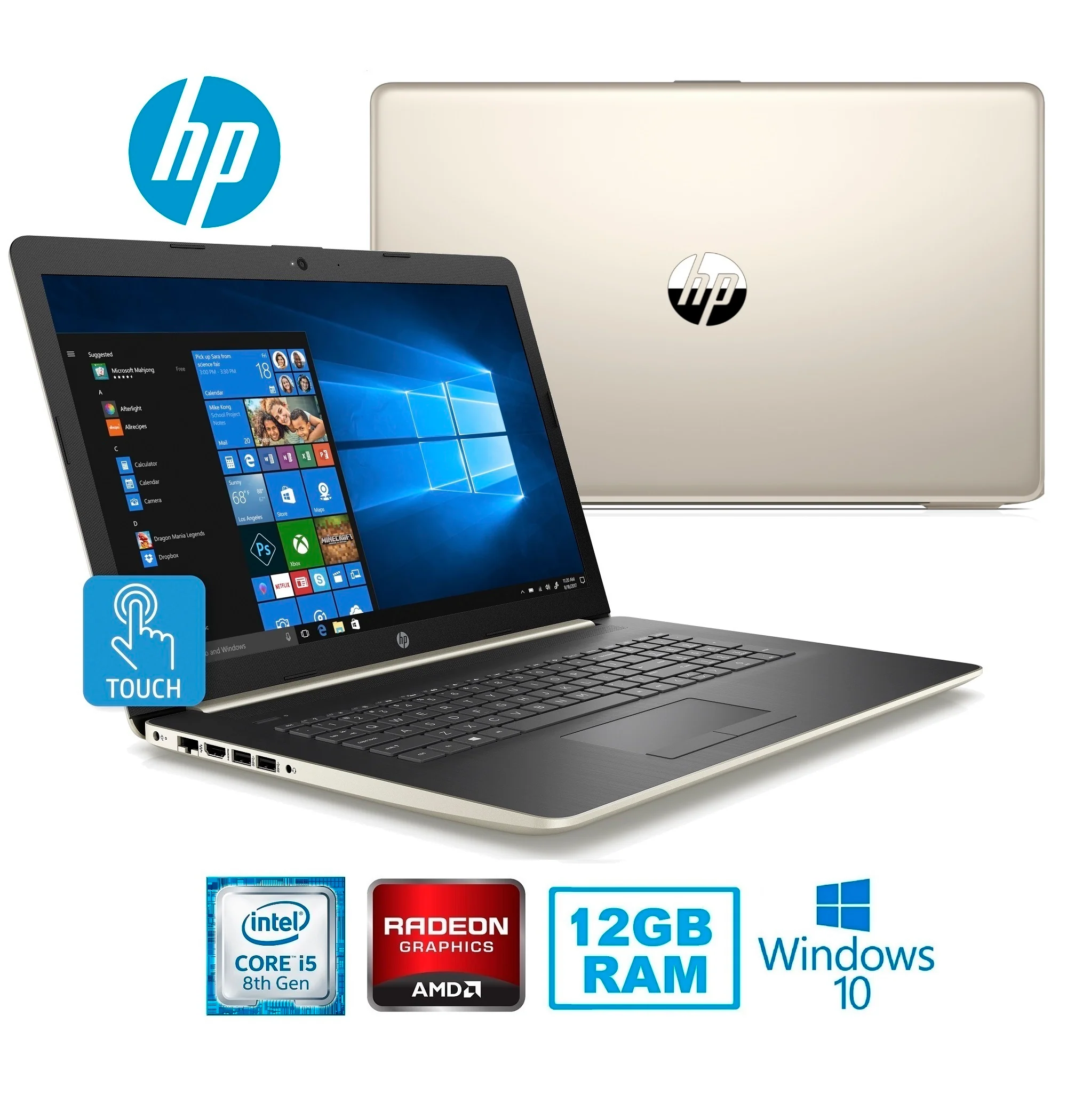 HP 17-BY0012 17.3" HD+ Touchscreen Laptop, Intel Core i5-8250U, 12GB RAM, 1TB HDD, Radeon 2GB (Certified Refurbished)