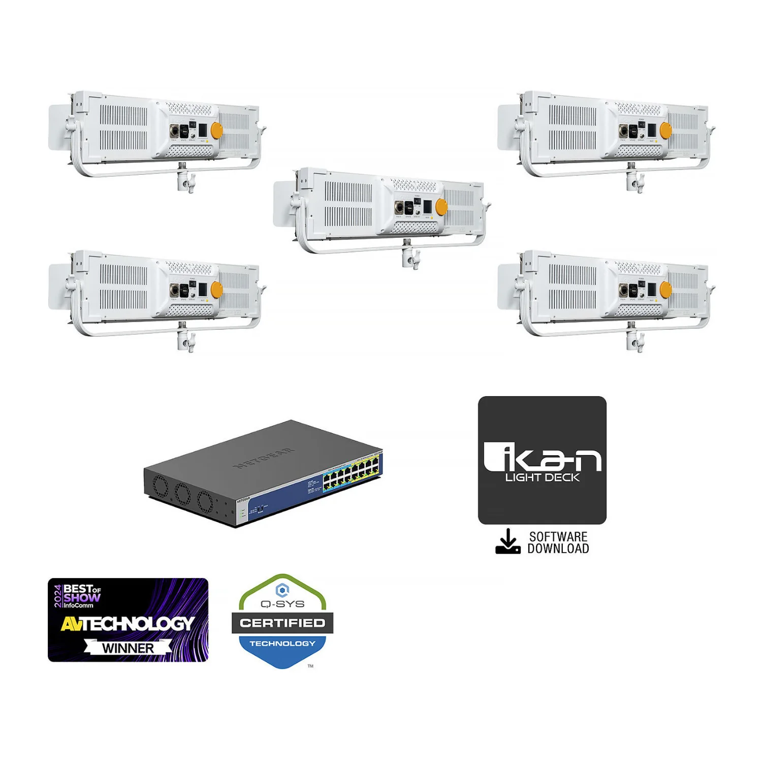 ikan Lyra LBX8-PoE Bi-Color LED Light Panel (White Unmanaged Switch 5-Light Kit)