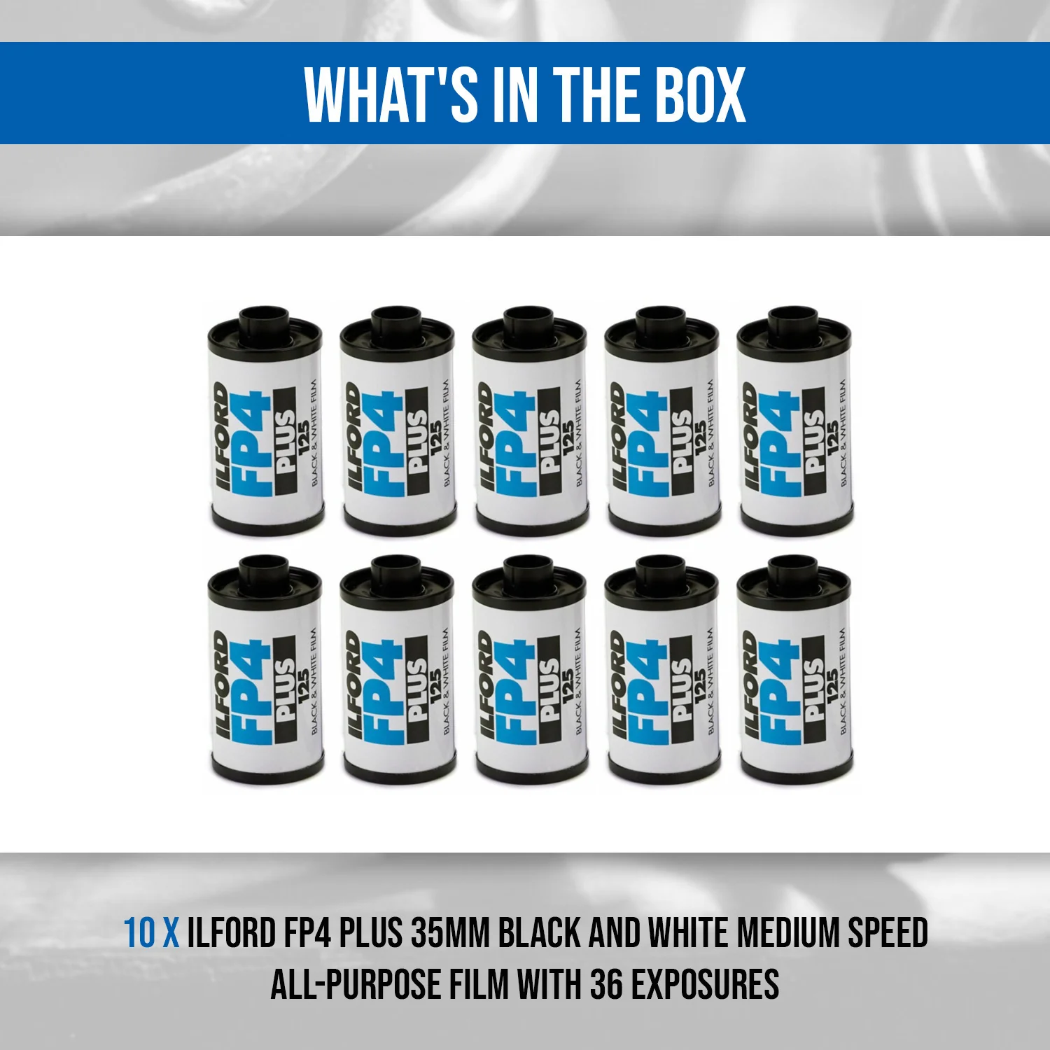 Ilford FP4 Plus 35mm Black and White Medium Speed Roll Film with 36 Exposures (10-Pack) Bundle - Image 7