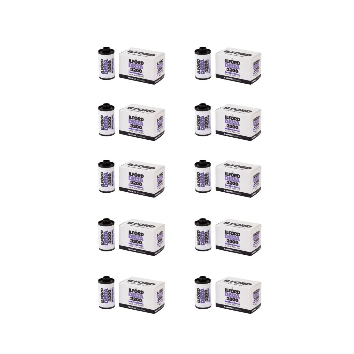 Ilford Delta 3200 Professional Black and White Print Film 35 mm, 36 Exposures (Pack of 10)