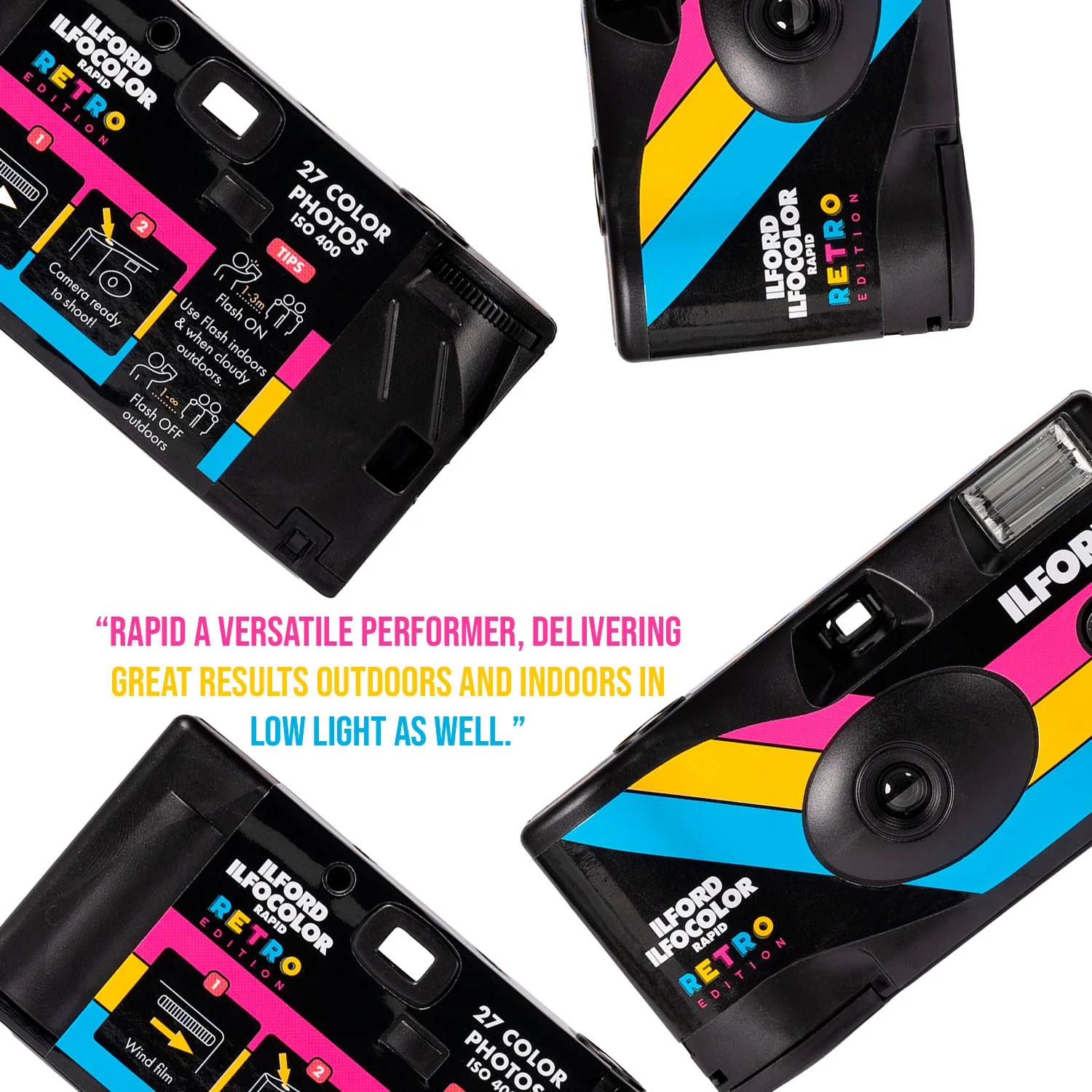 Ilford Ilfocolor Rapid Retro Single Use Camera with 31mm Optical Lens (Black, 5-Pack) Bundle - Image 5