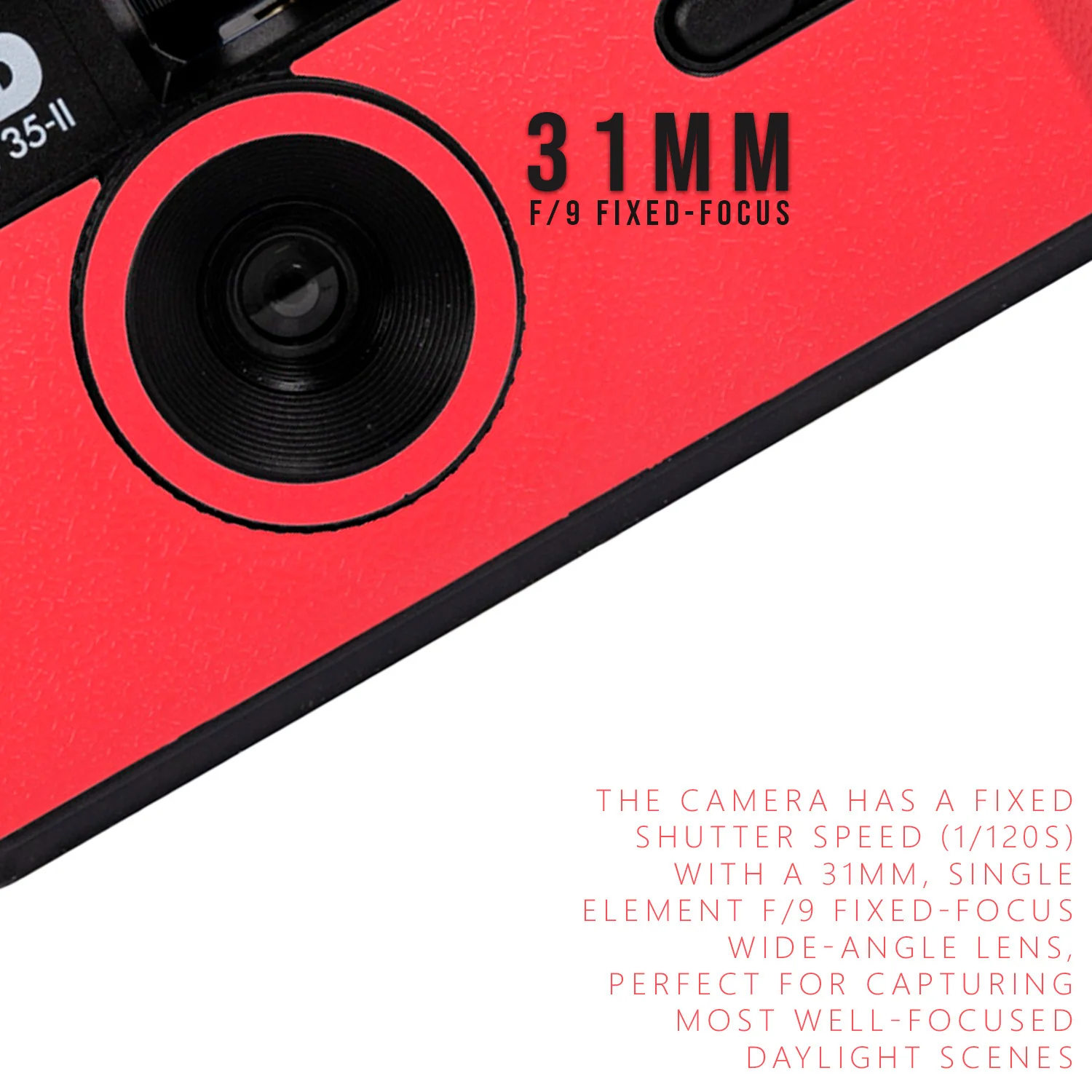 Ilford Sprite 35-II Reusable Reloadable 35mm Analog Film Camera (Red-Black) with 3x Roll Film Bundle - Image 6