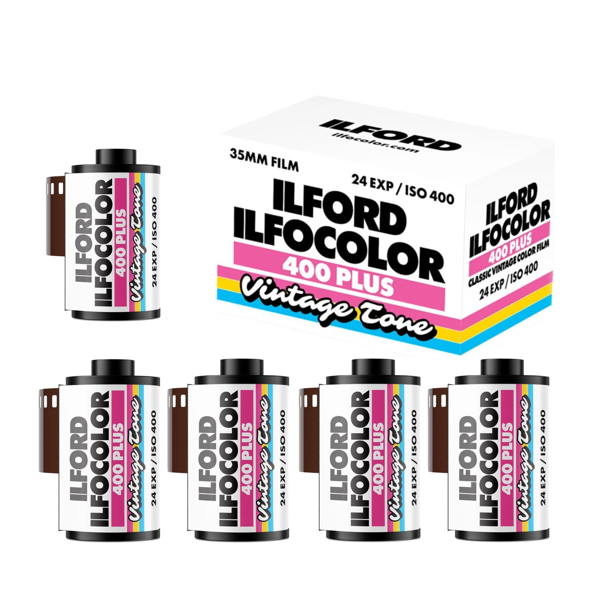 Ilford Ilfocolor Vintage Tone 400 Plus 24 Exposures Color Film Roll (5-Pack) Bundle