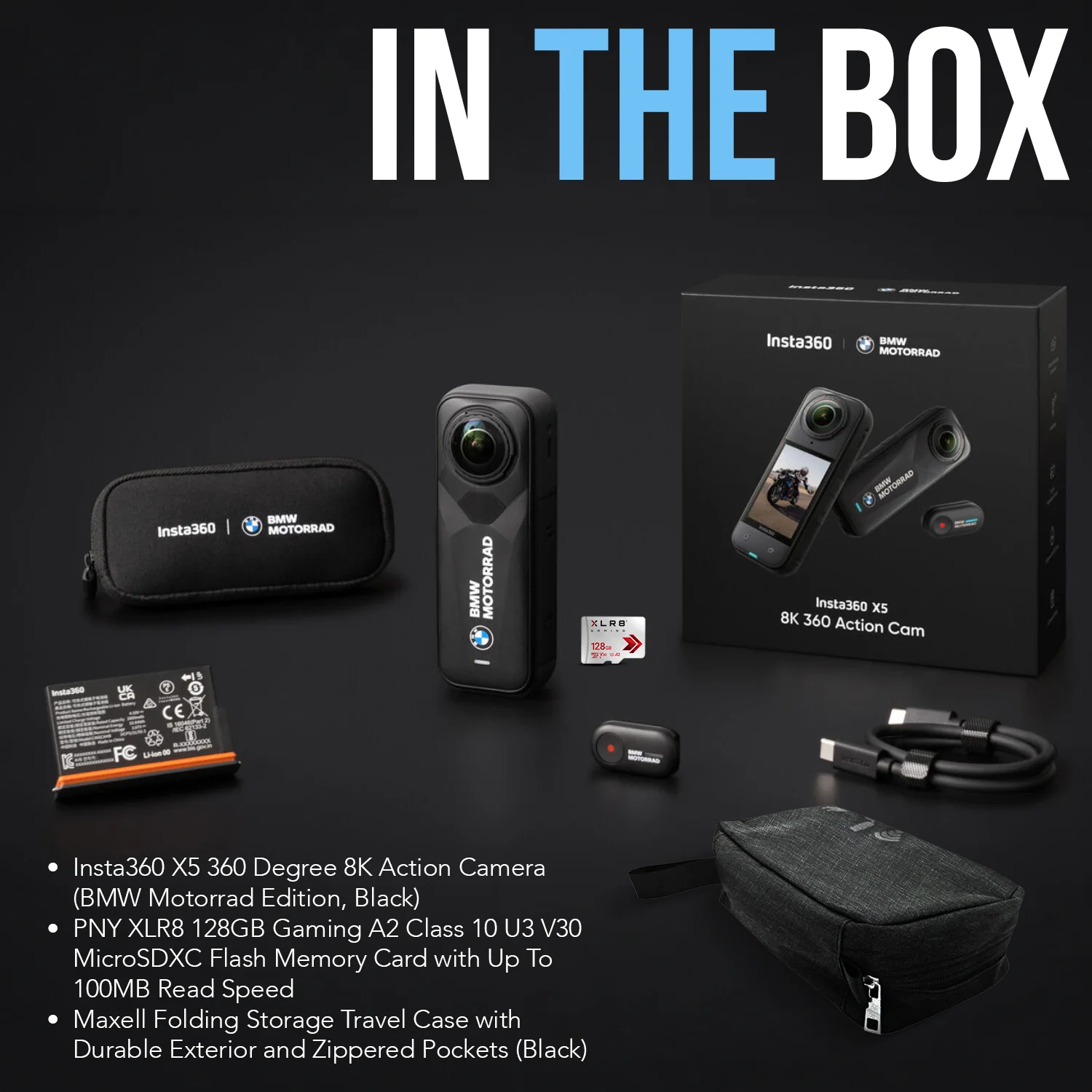 Insta360 X5 360 8K Camera (BMW Motorrad) with 128GB Memory Card and Case Bundle - Image 8