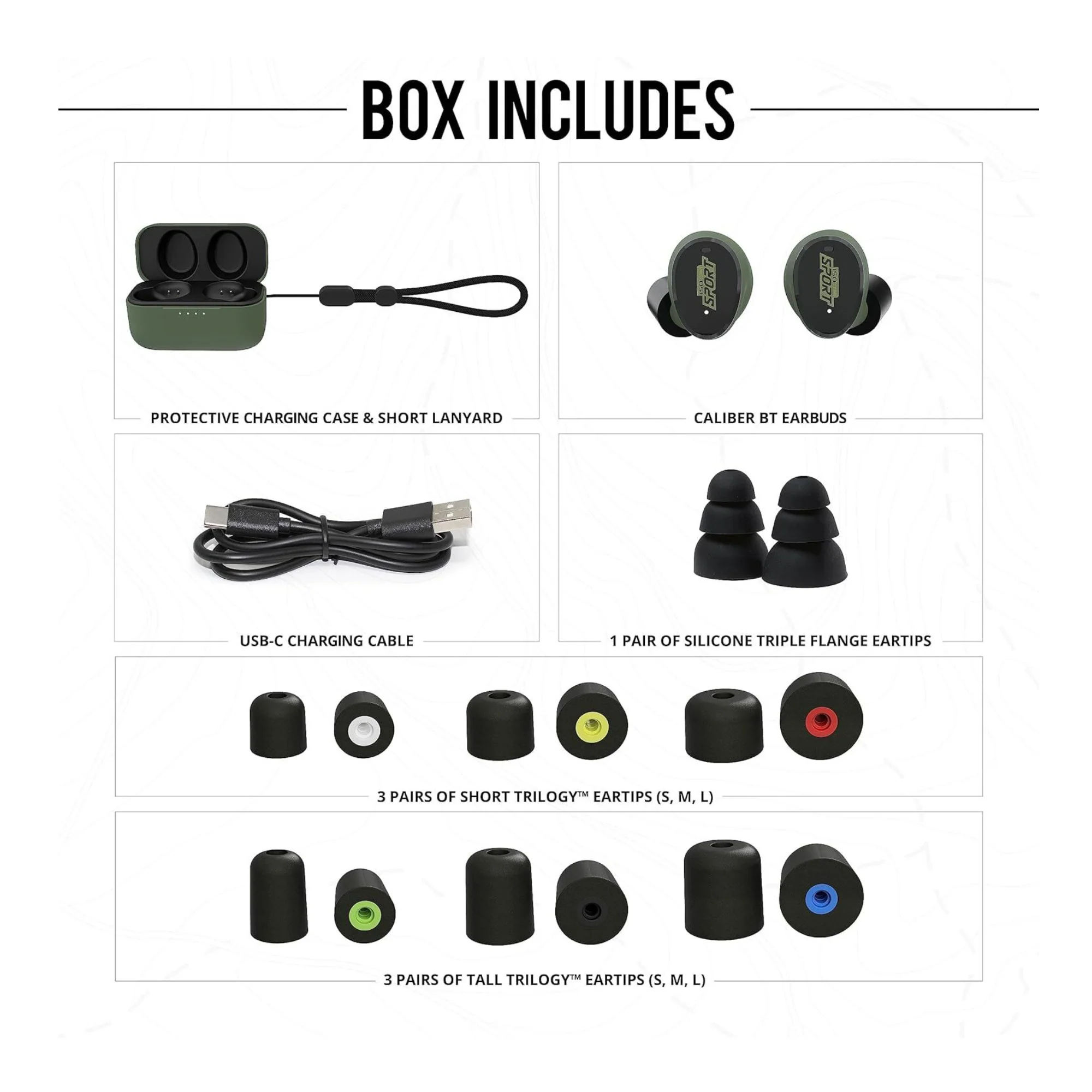 CALIBER Tactical Earbuds with True Wireless Bluetooth, 25 NRR, OD Green & Black - Image 4