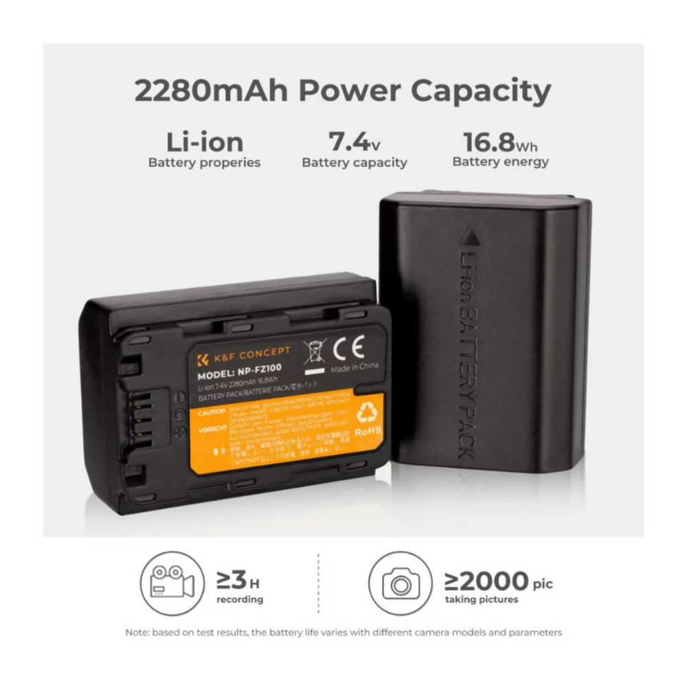 K&F Concept 7.4V 2280mAh 2-Pack Rechargeable Li-Ion Battery Charger Set for Sony Alpha Series - Image 2
