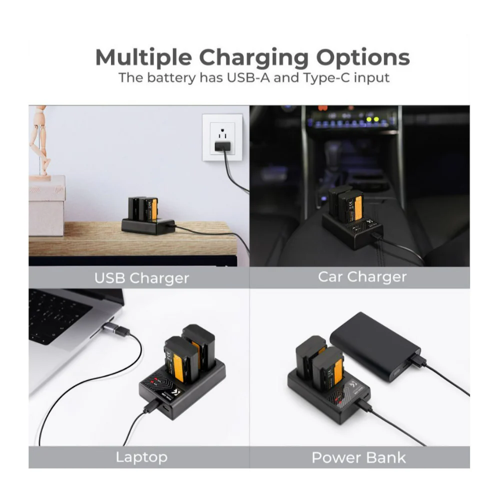 K&F Concept 7.4V 2280mAh 2-Pack Rechargeable Li-Ion Battery Charger Set for Sony Alpha Series - Image 3