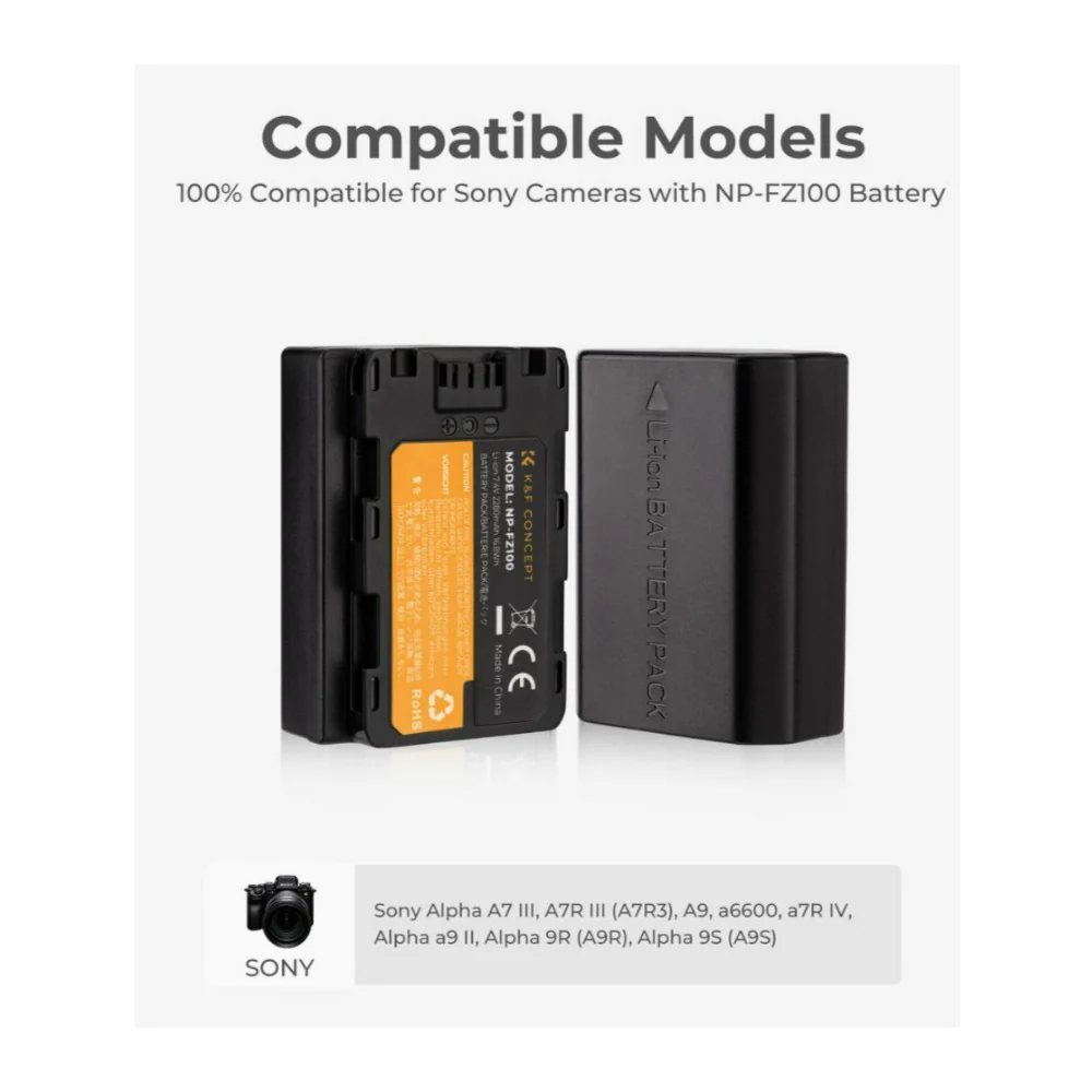 K&F Concept 7.4V 2280mAh 2-Pack Rechargeable Li-Ion Battery Charger Set for Sony Alpha Series - Image 4