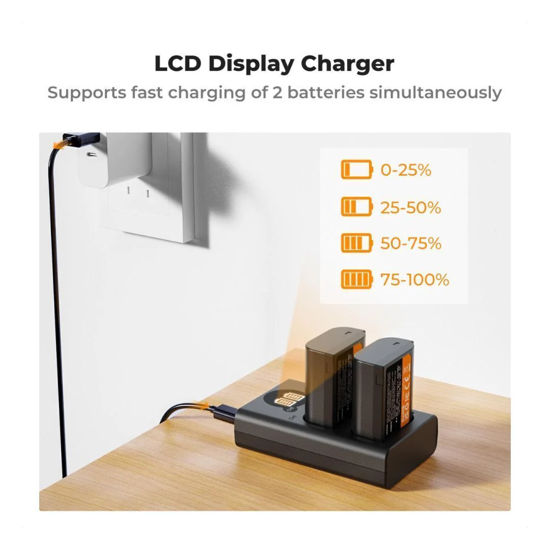 K&F Concept DMW-BLK22 2400mAh Battery 2-Pack with Dual Slot LCD Charger for Panasonic Lumix DC-S5II - Image 5