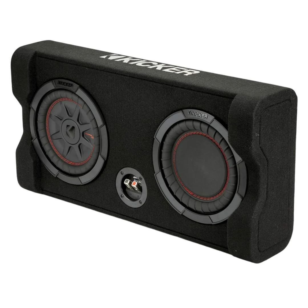 Kicker Down-Firing 8-Inch CompRT 2-Ohm TRTP Red Double Stitch Subwoofer Enclosure (Black) - Image 2