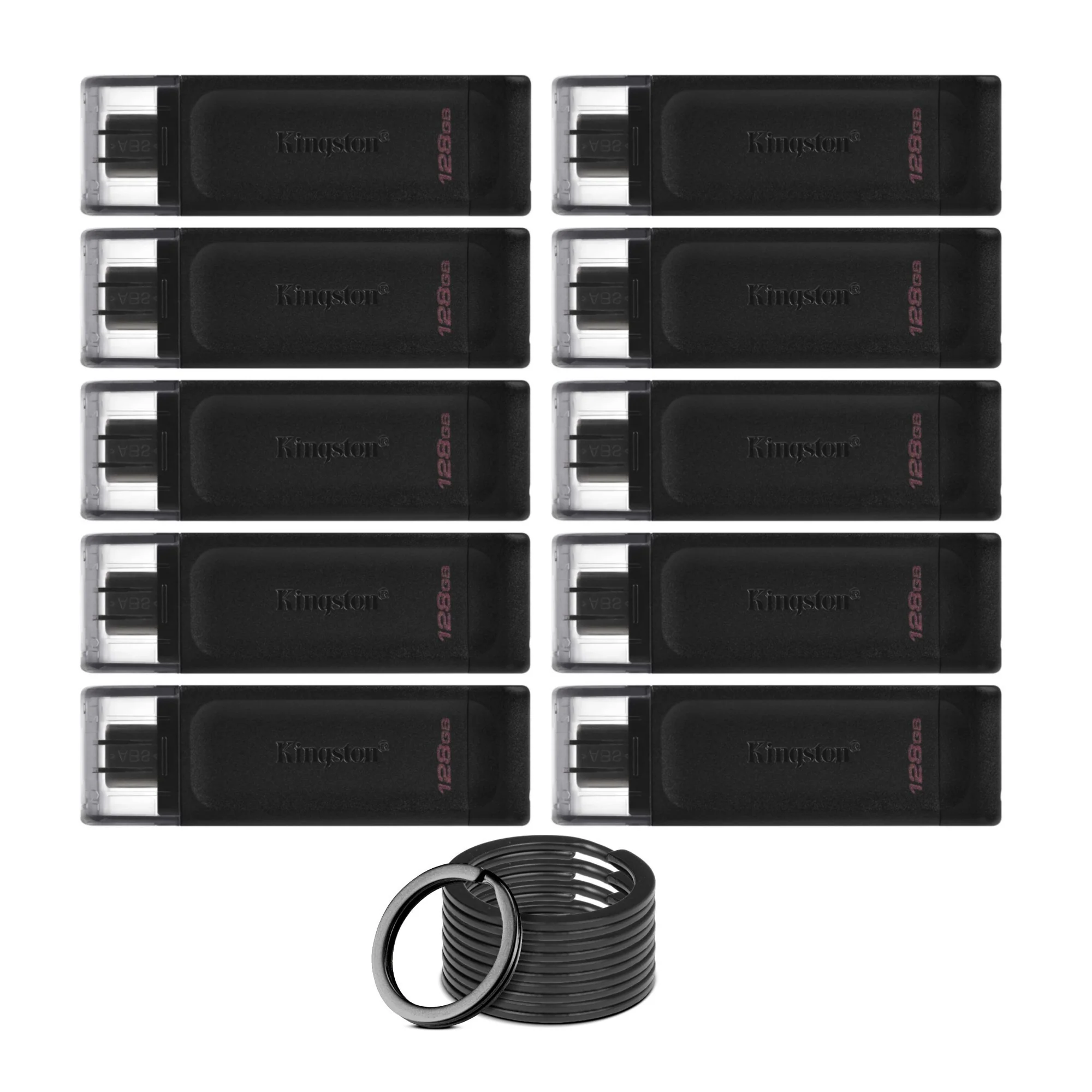 Kingston DataTraveler 70 USB 3.2 Flash Drive with Lightweight Design (128GB, Black, 10-Pack) Bundle