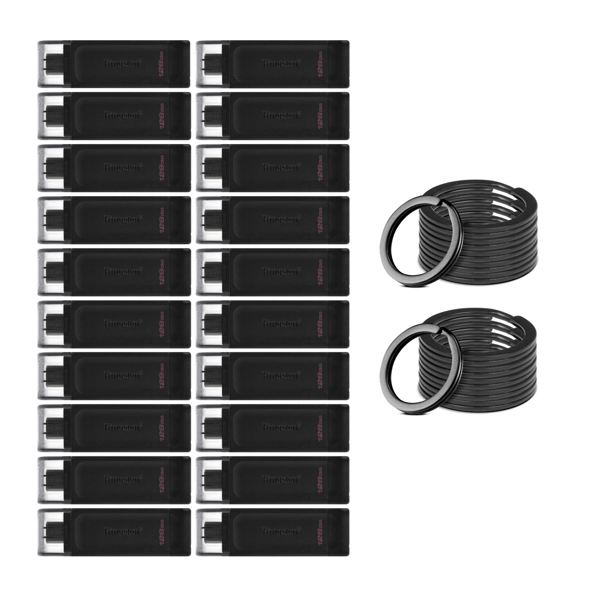 Kingston DataTraveler 70 USB 3.2 Flash Drive with Lightweight Design (128GB, Black, 20-Pack) Bundle