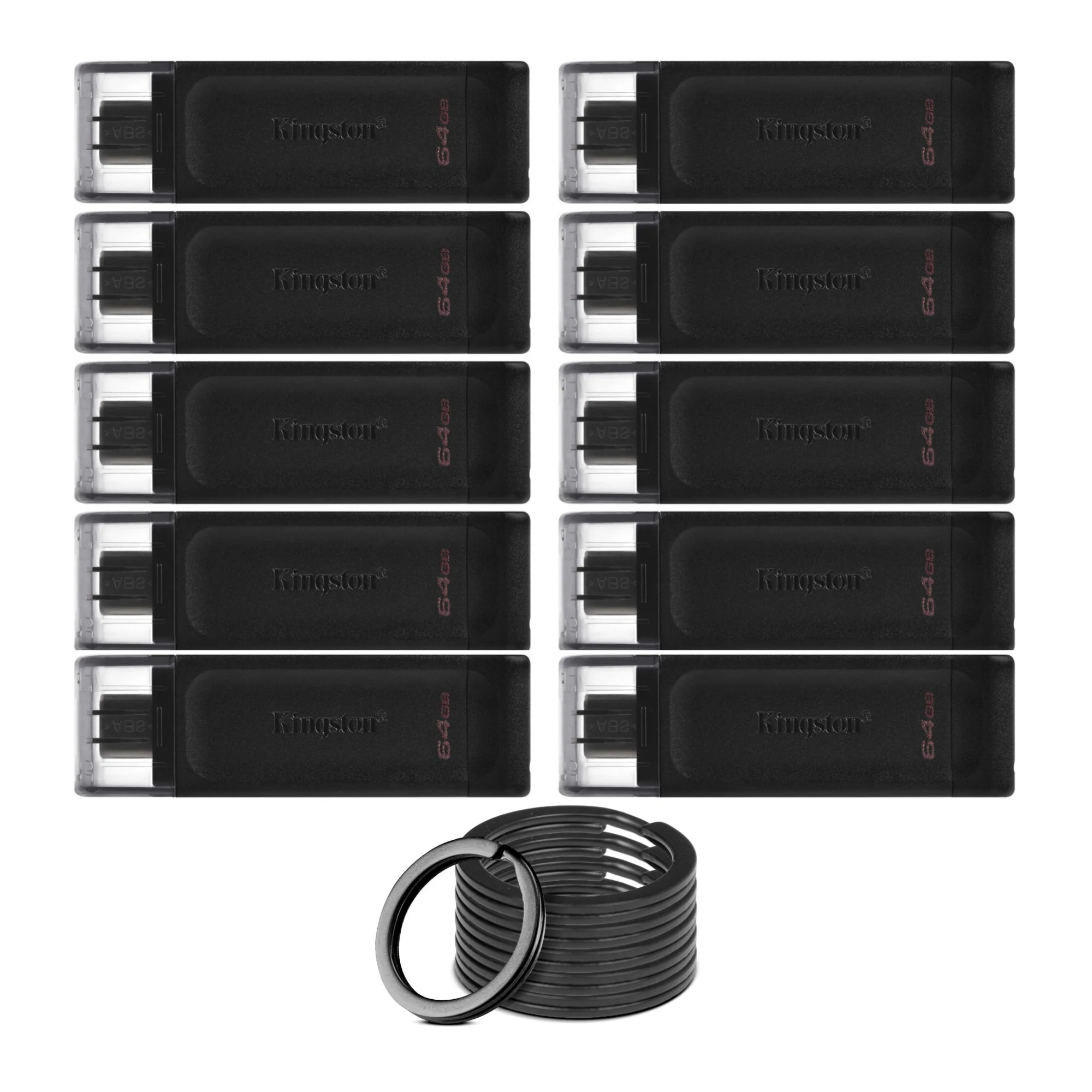 Kingston DataTraveler 70 USB 3.2 Flash Drive with Lightweight Design (64GB, Black, 10-Pack) Bundle