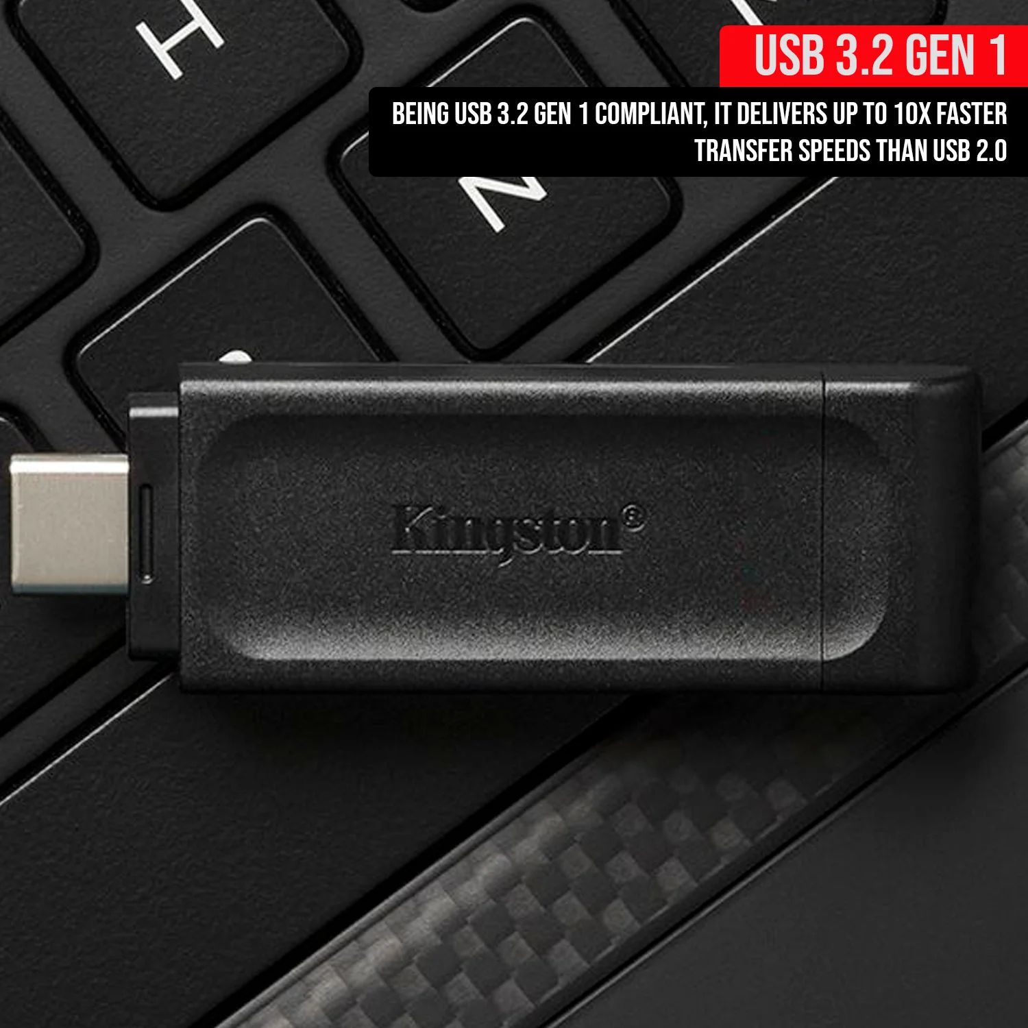 Kingston DataTraveler 70 USB 3.2 Flash Drive with Lightweight Design (64GB, Black, 20-Pack) Bundle - Image 3