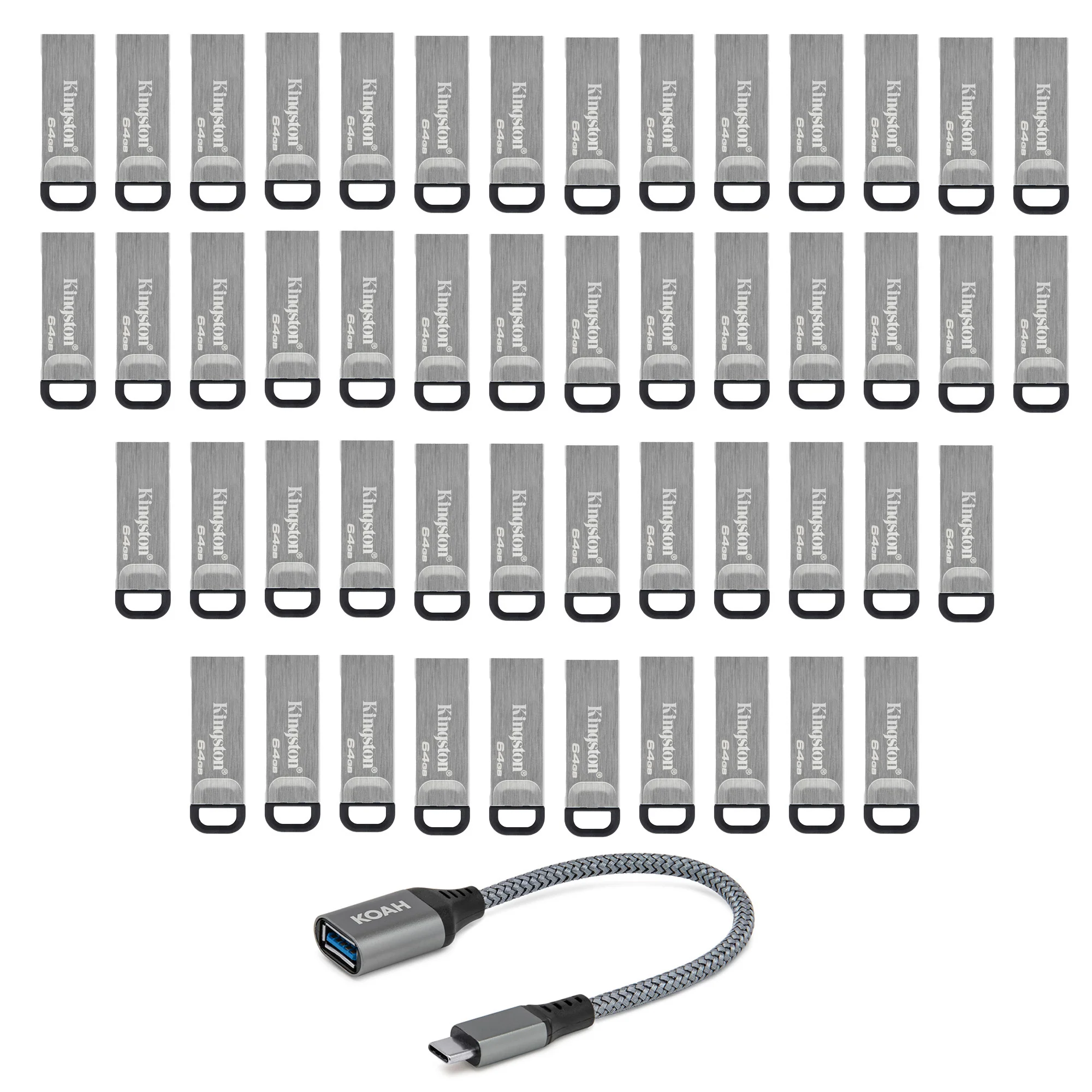 Kingston 64GB DataTraveler Kyson USB 3.2 Gen 1 Flash Drive (50-pack) with USB to USB-C Adapter